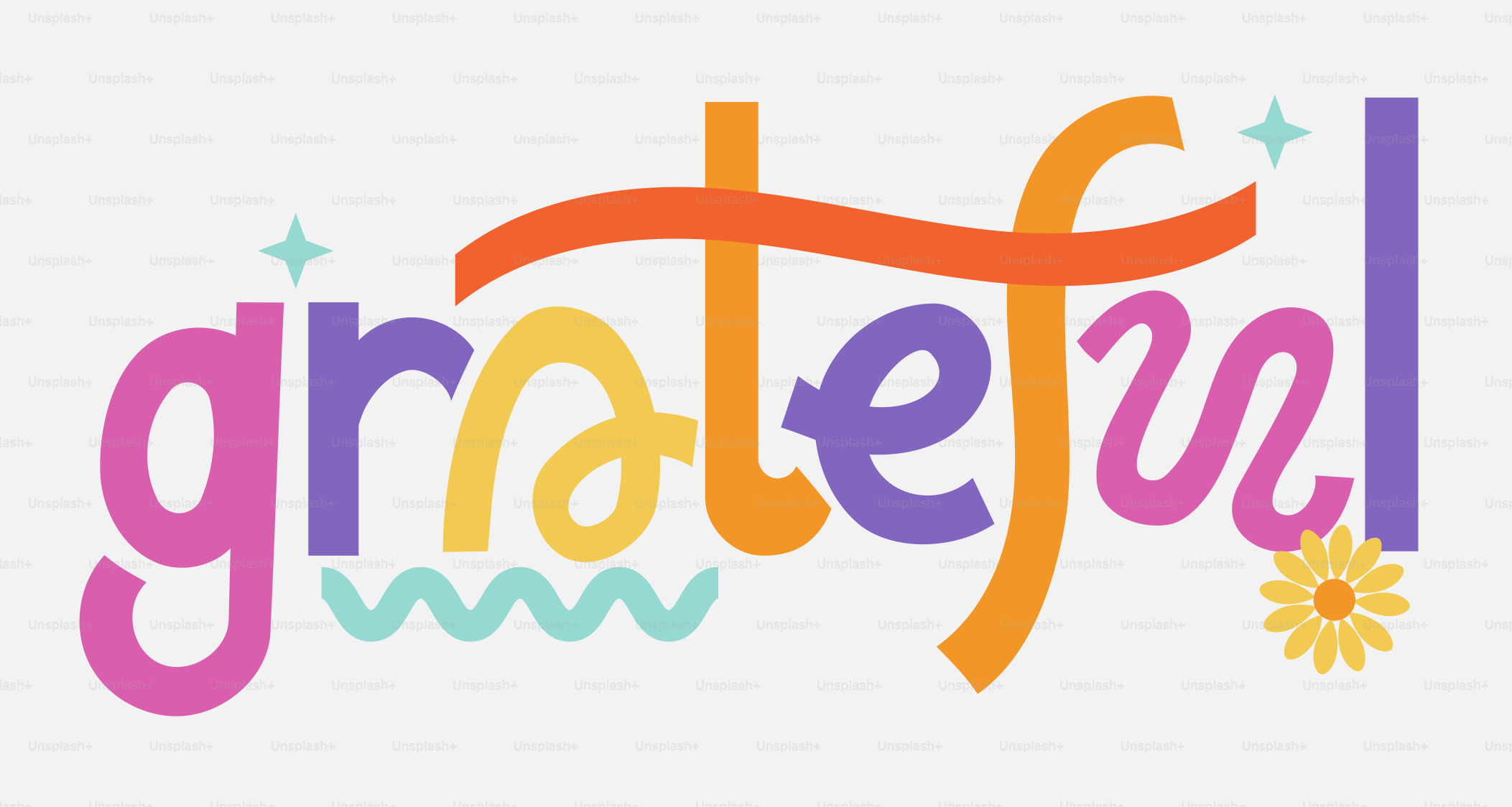 A imagem diz "grato" em texto colorido