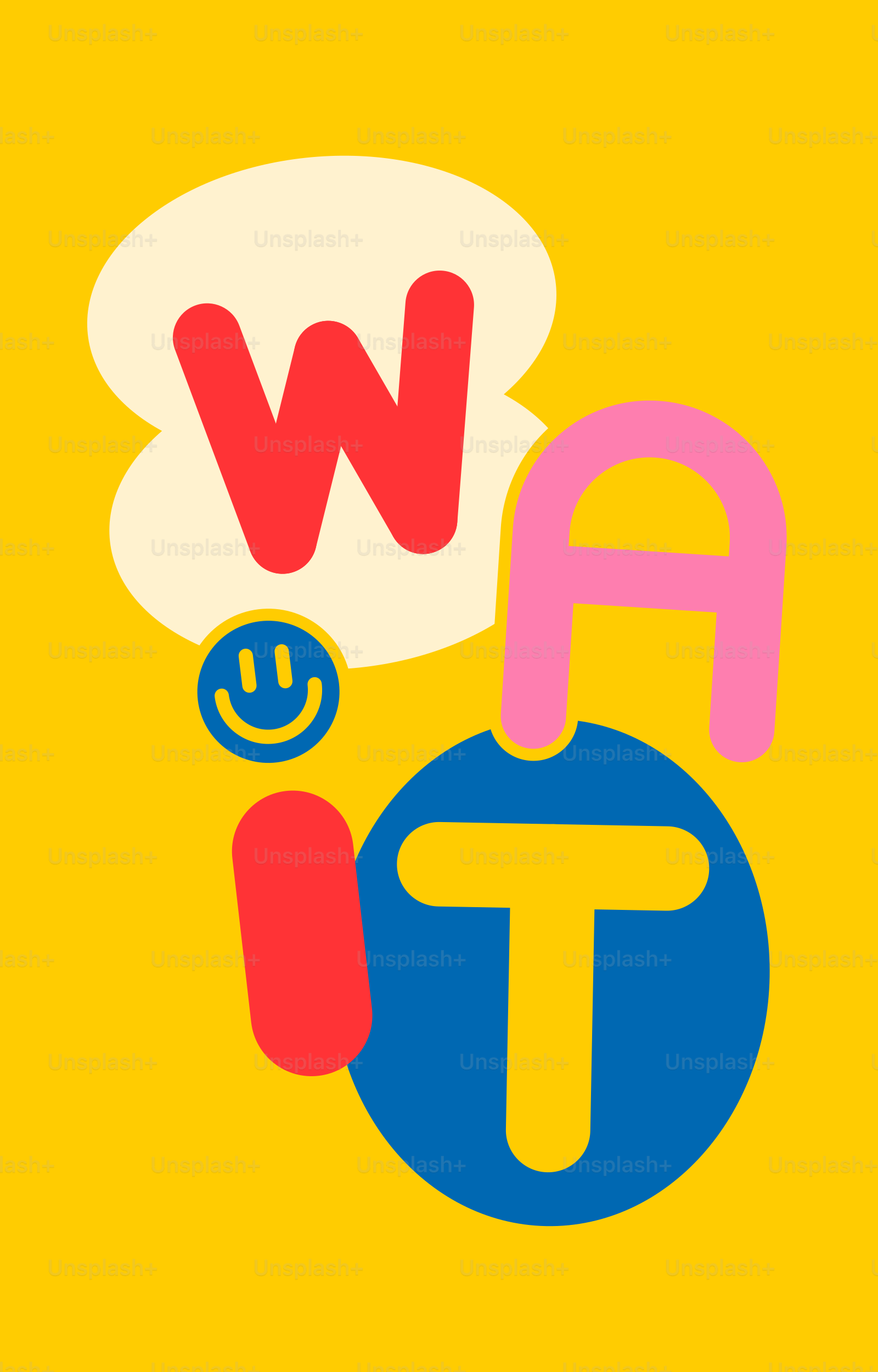 「wait(待て)」という言葉はカラフルなデザインで書かれています。