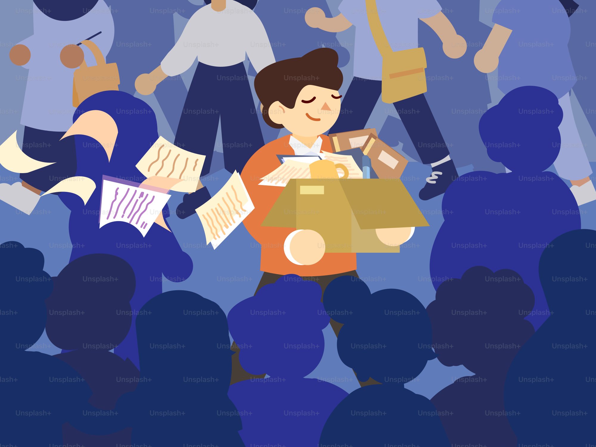 A man is packing boxes surrounded by people.