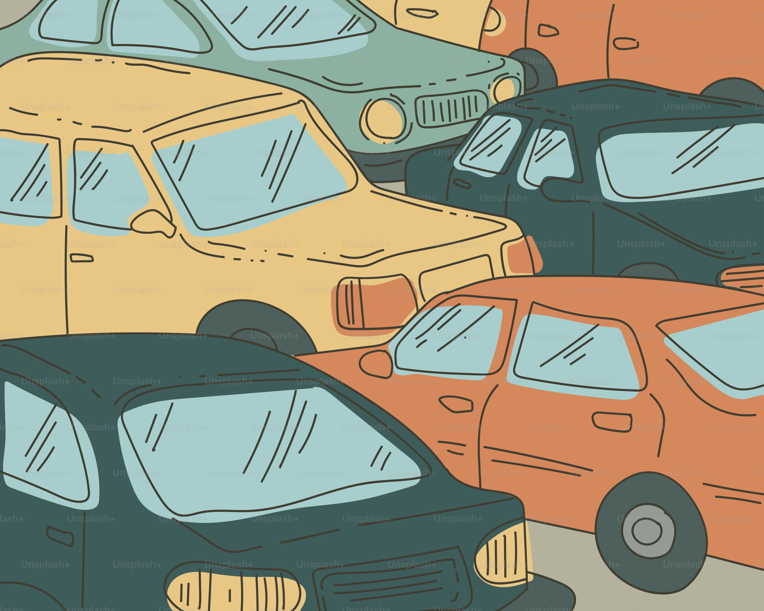 Les voitures sont entassées les unes contre les autres dans un parking.