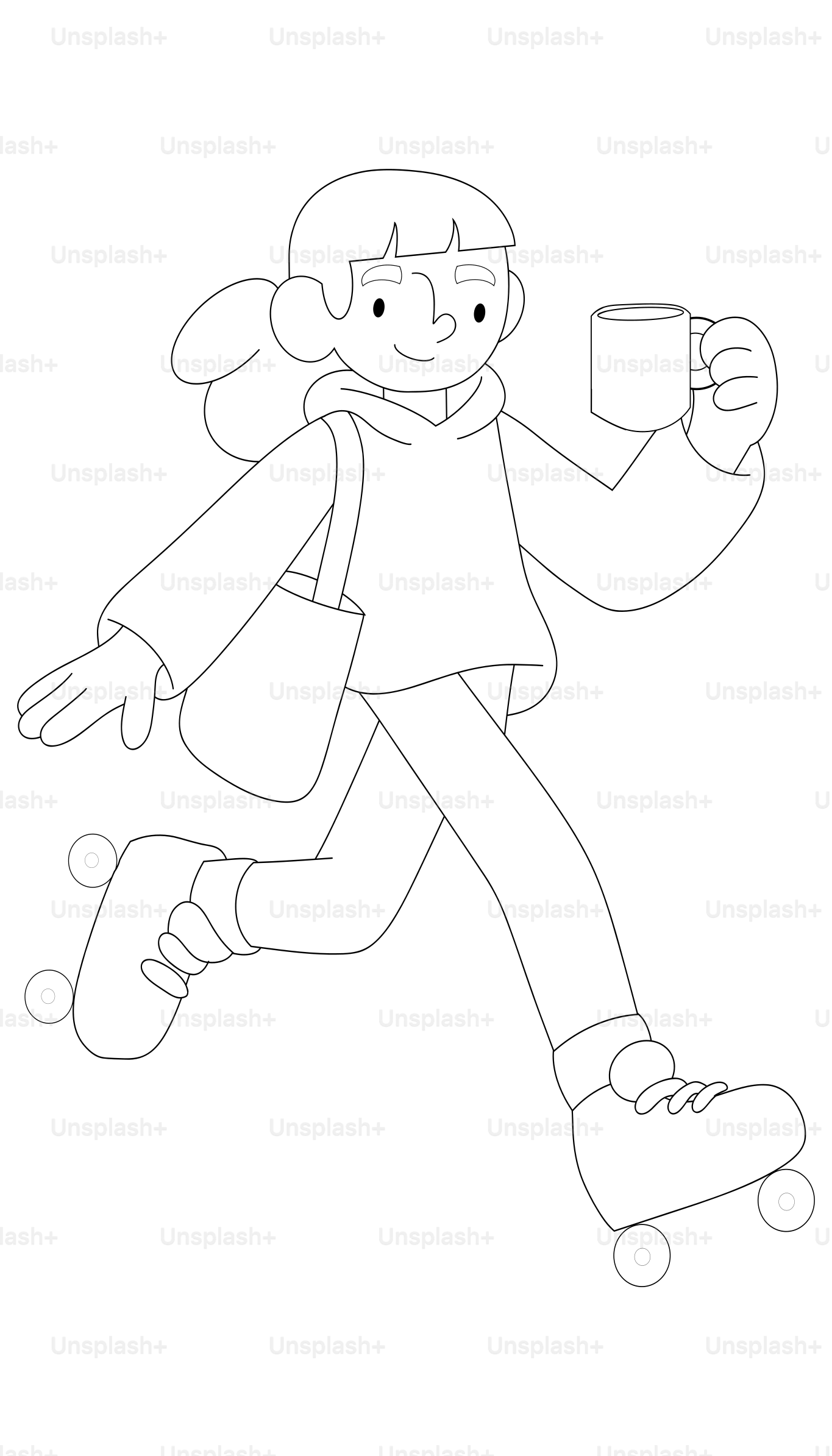 A person roller skates with a drink in hand.