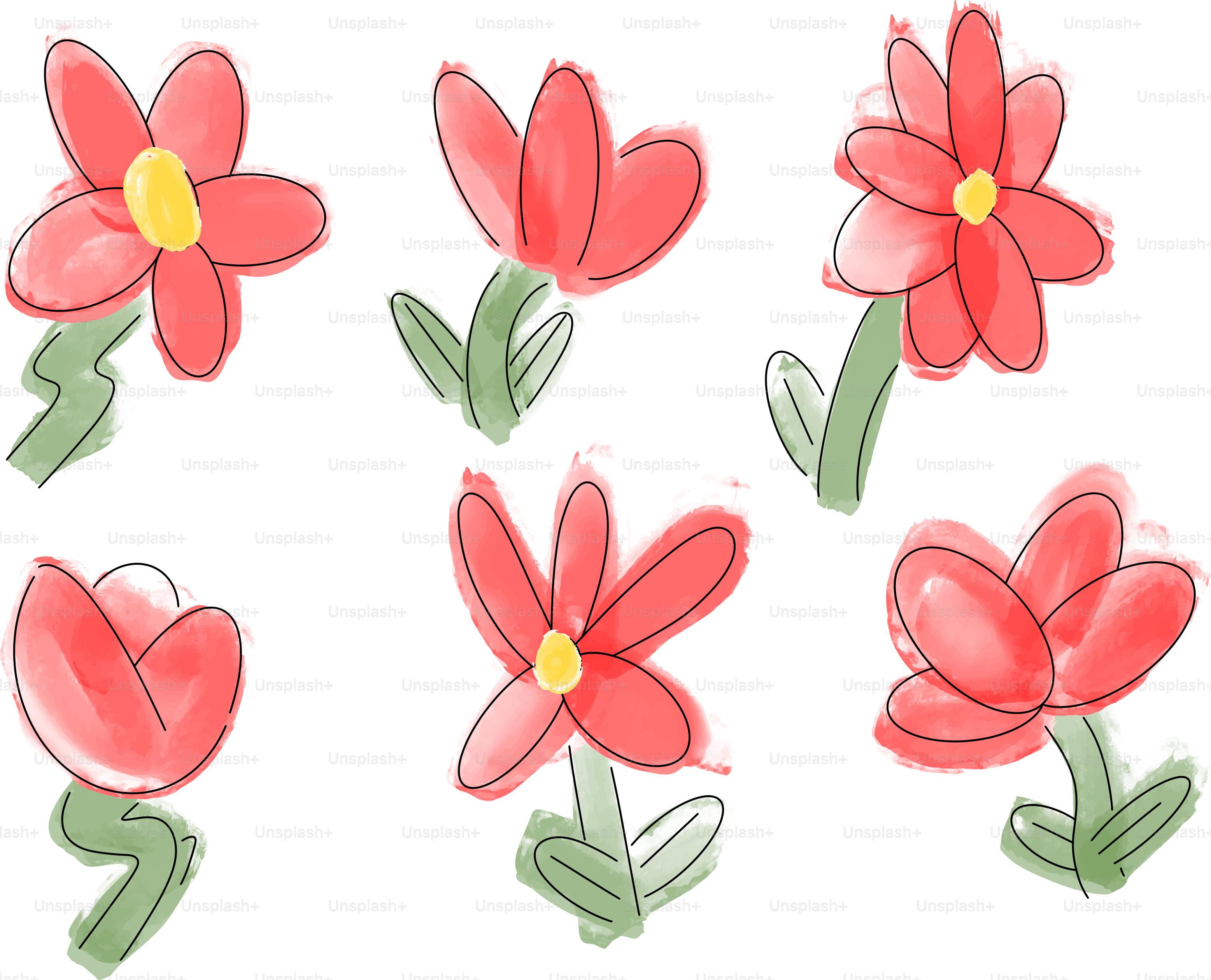 사진 속에는 간단한 수채화 꽃들이 있습니다. 벡터 – Unsplash의 꽃 이미지, image size:3000x2427