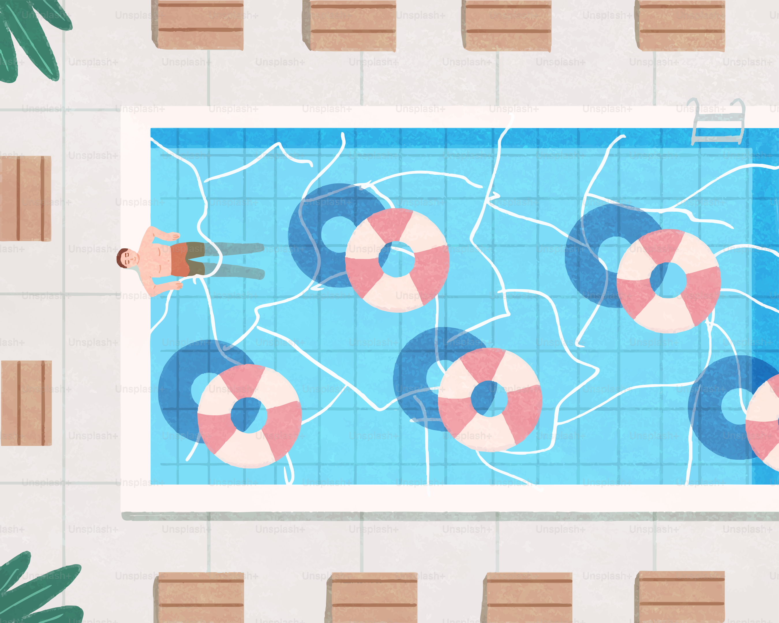 Un homme nage dans une piscine avec des flotteurs.