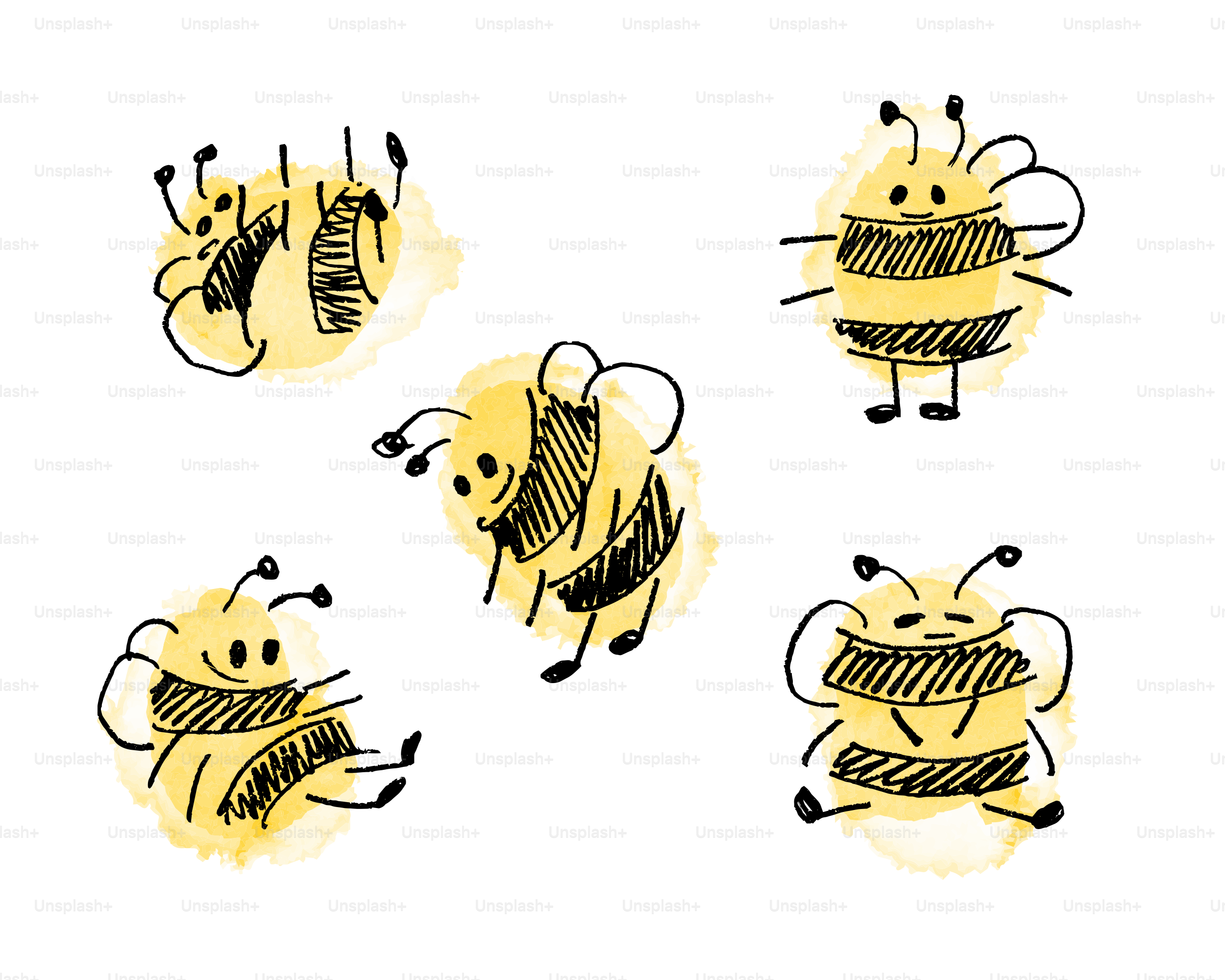 다양한 포즈를 취한 귀여운 만화 벌들. 벡터 – Unsplash의 그림 이미지, image size:3000x2400