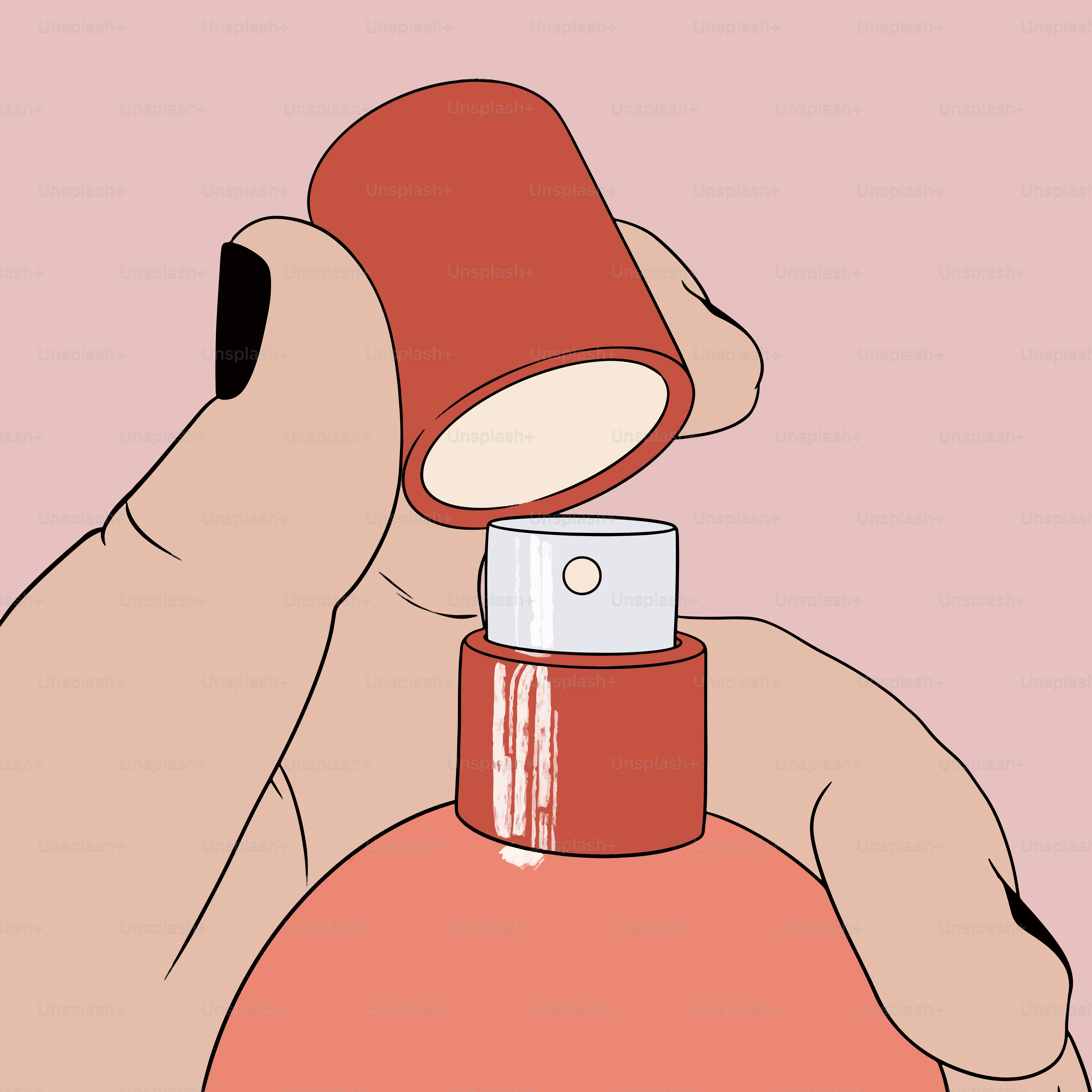 Una mano apre una bottiglia di profumo.