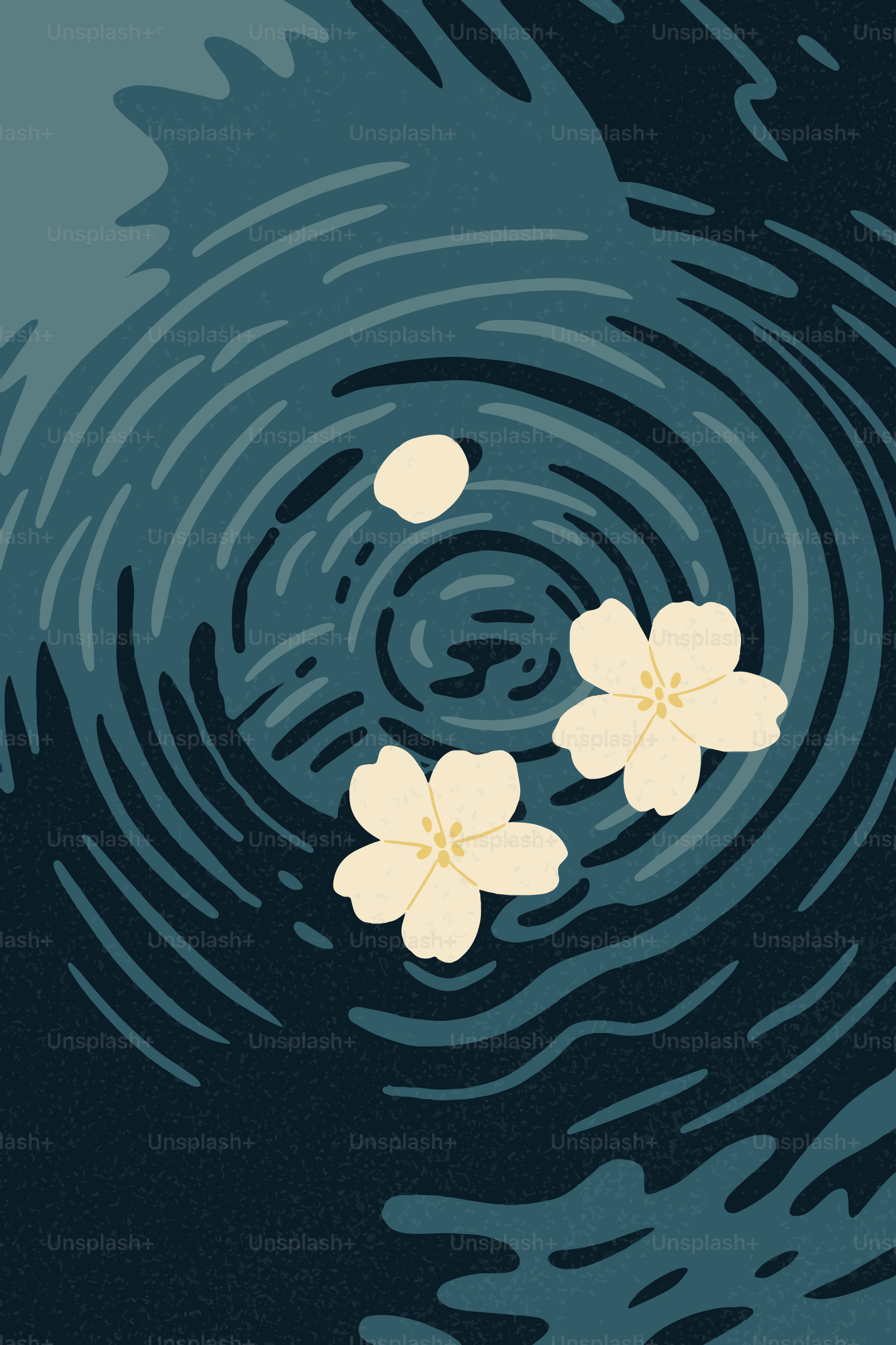 Las flores flotan en el agua, creando ondas.