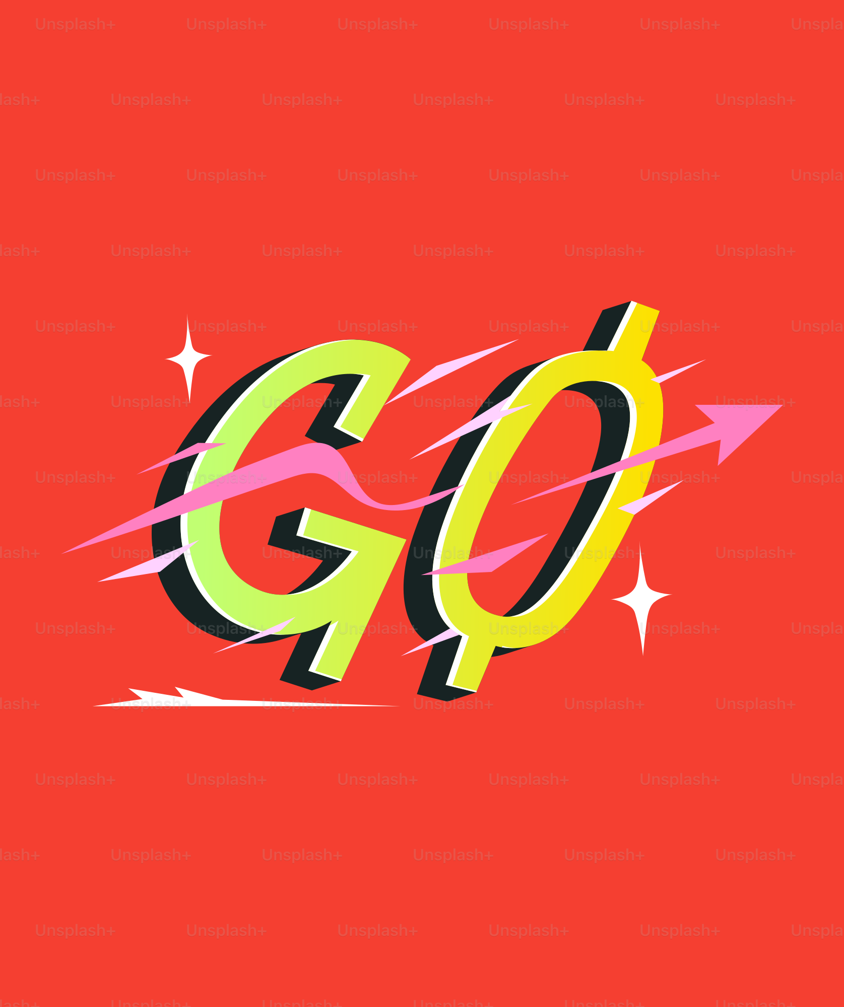 Go:スタイライズされたカラフルなグラフィックデザイン。