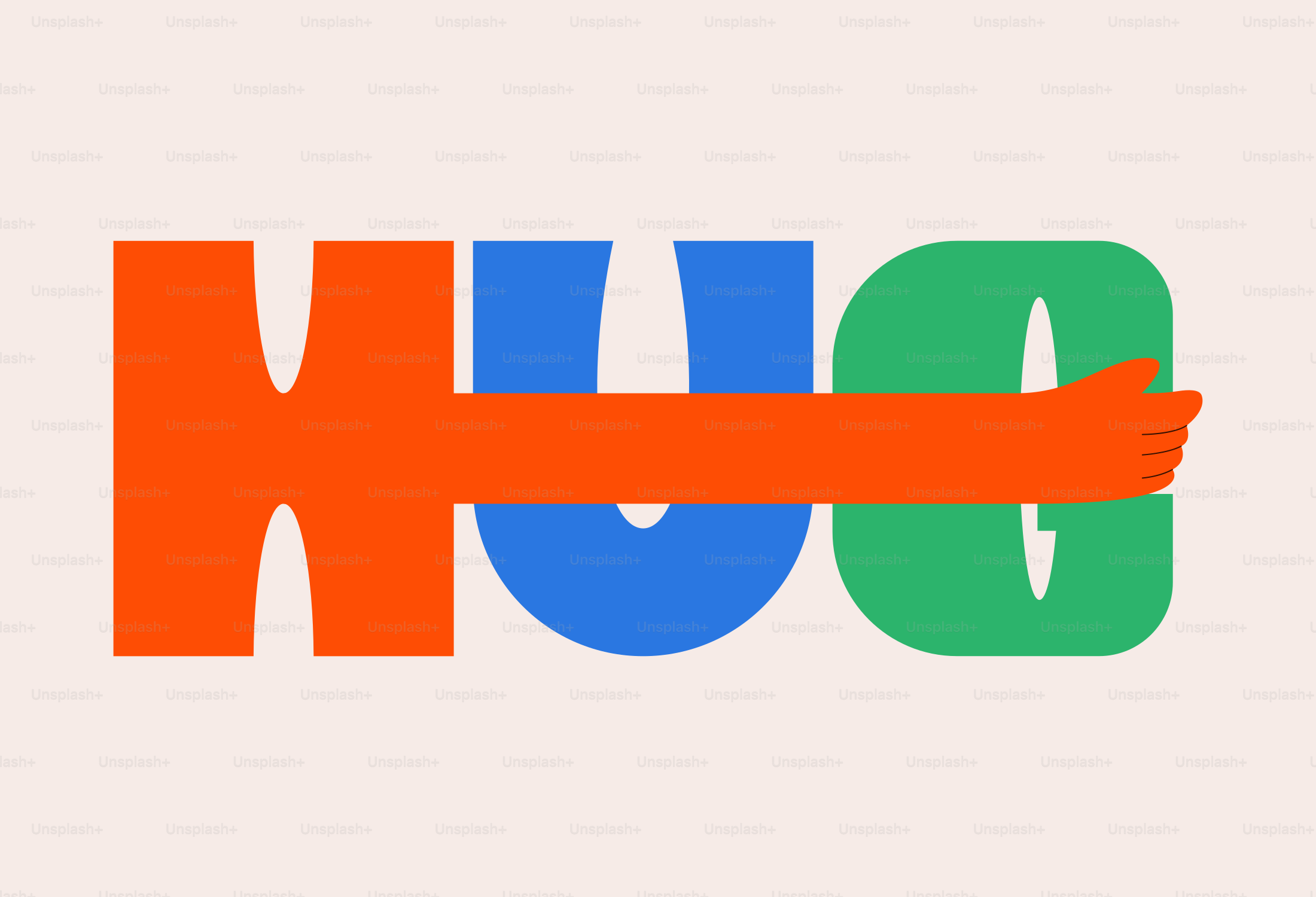 文字で形作られた抱擁と抱きしめる腕。