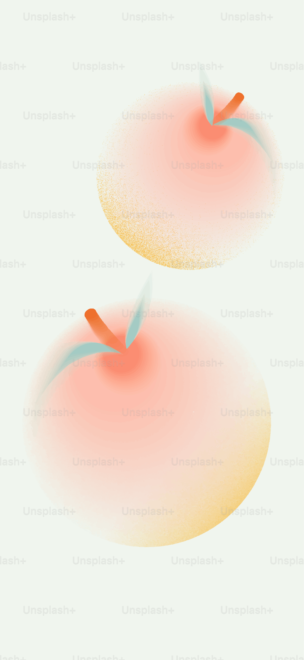 Two stylized apples float in the image.