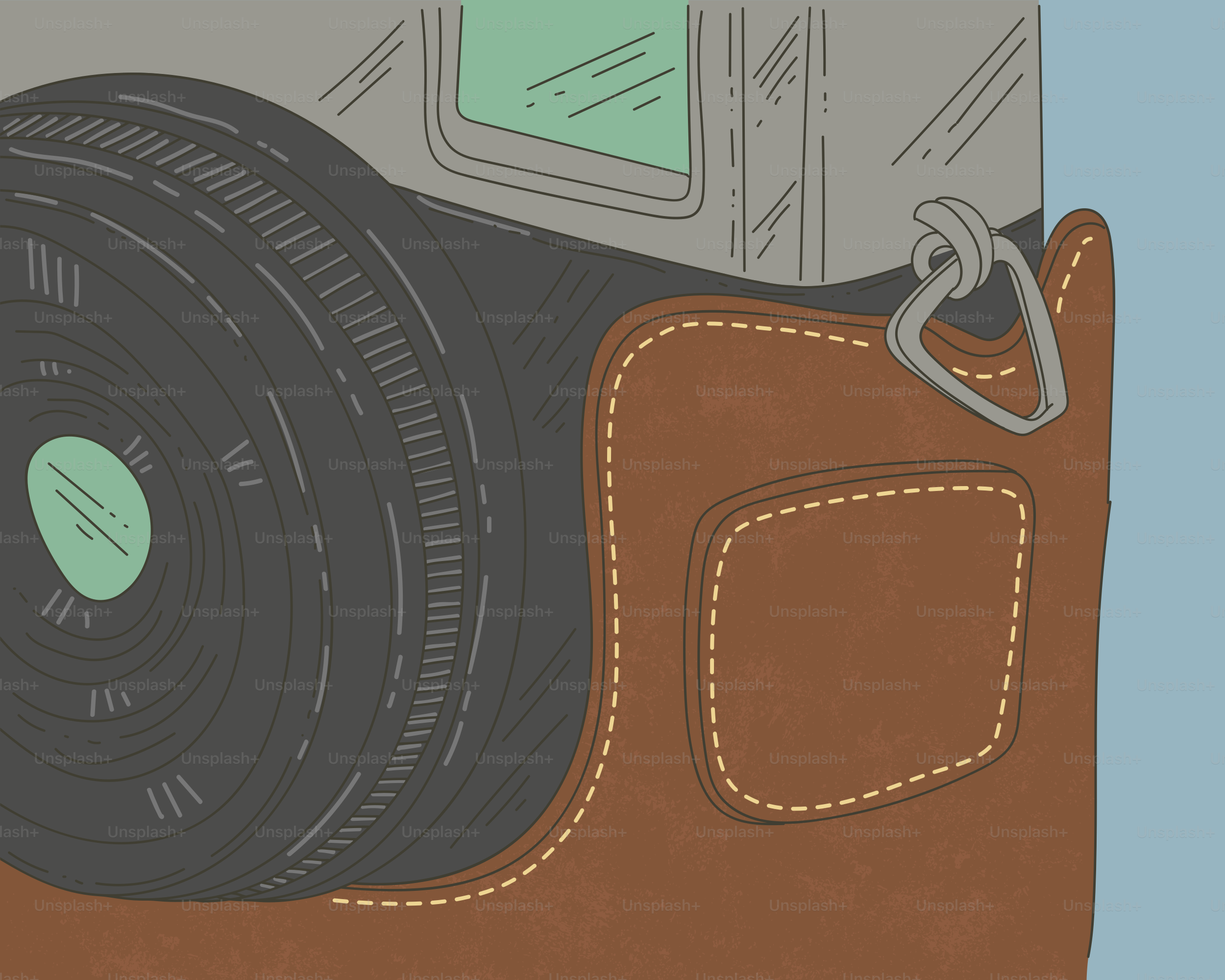 가죽 케이스가 있는 카메라입니다.