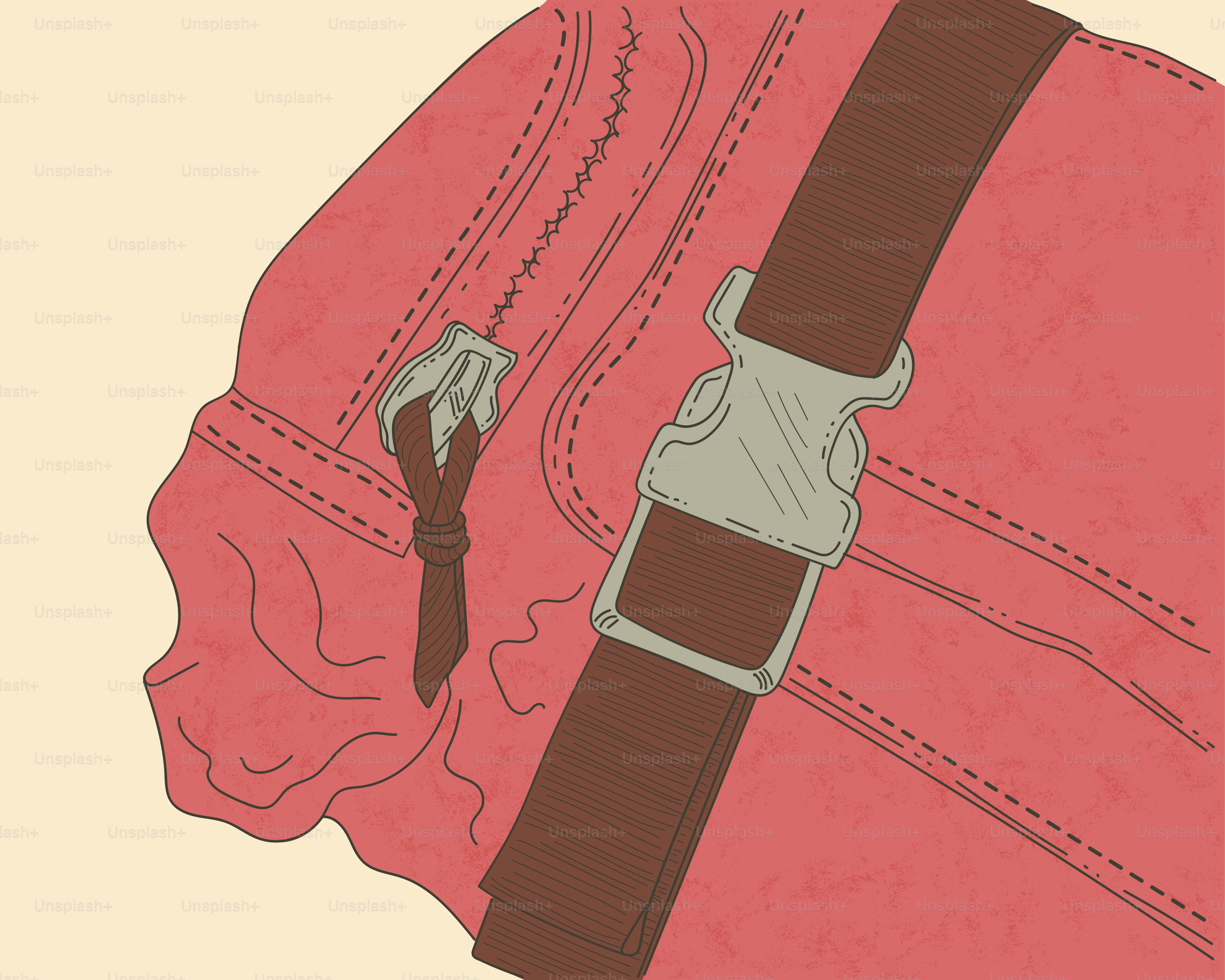 끈과 버클이 달린 빨간 가방.