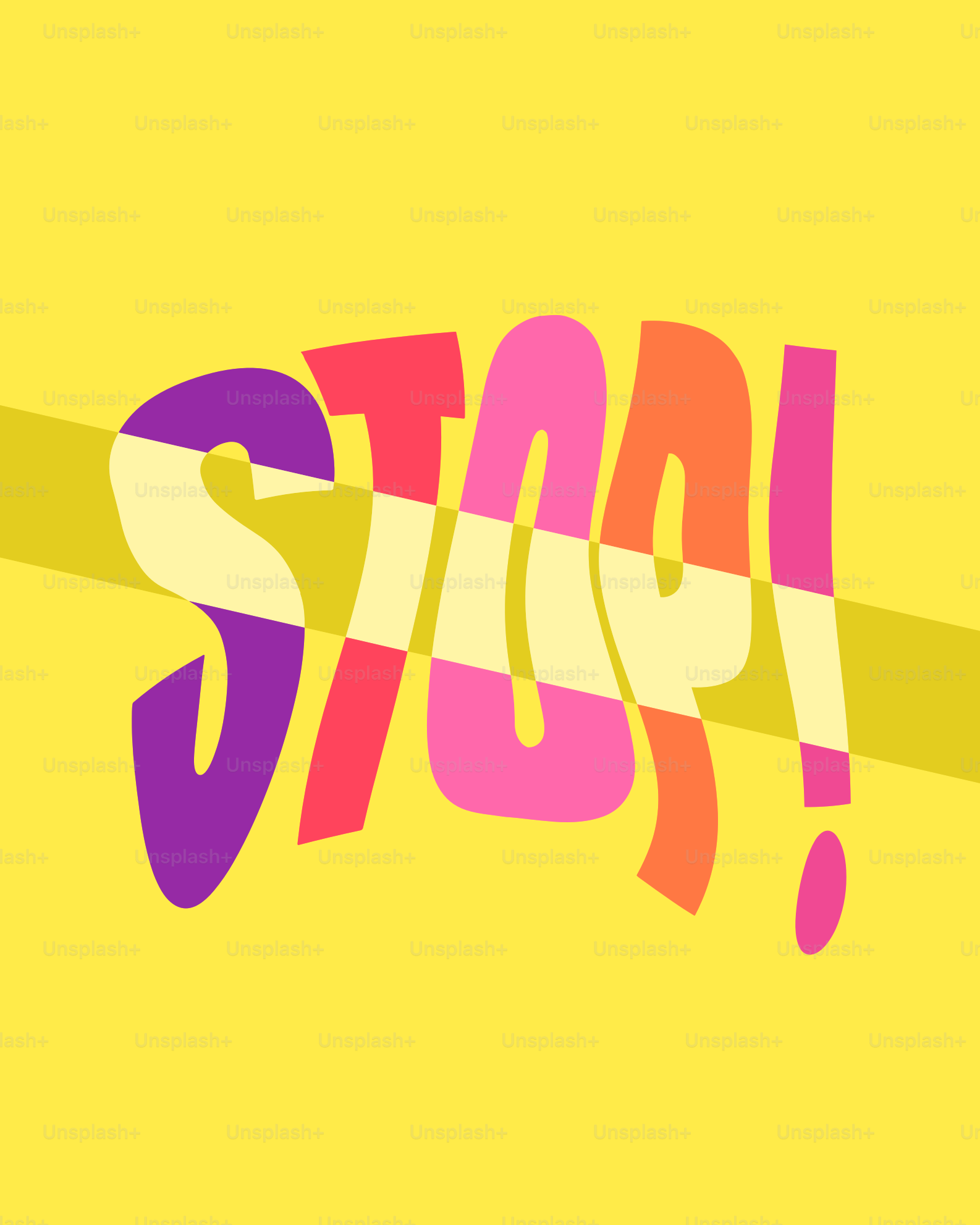 Aufhören! ist in bunten, geschichteten Buchstaben buchstabiert.