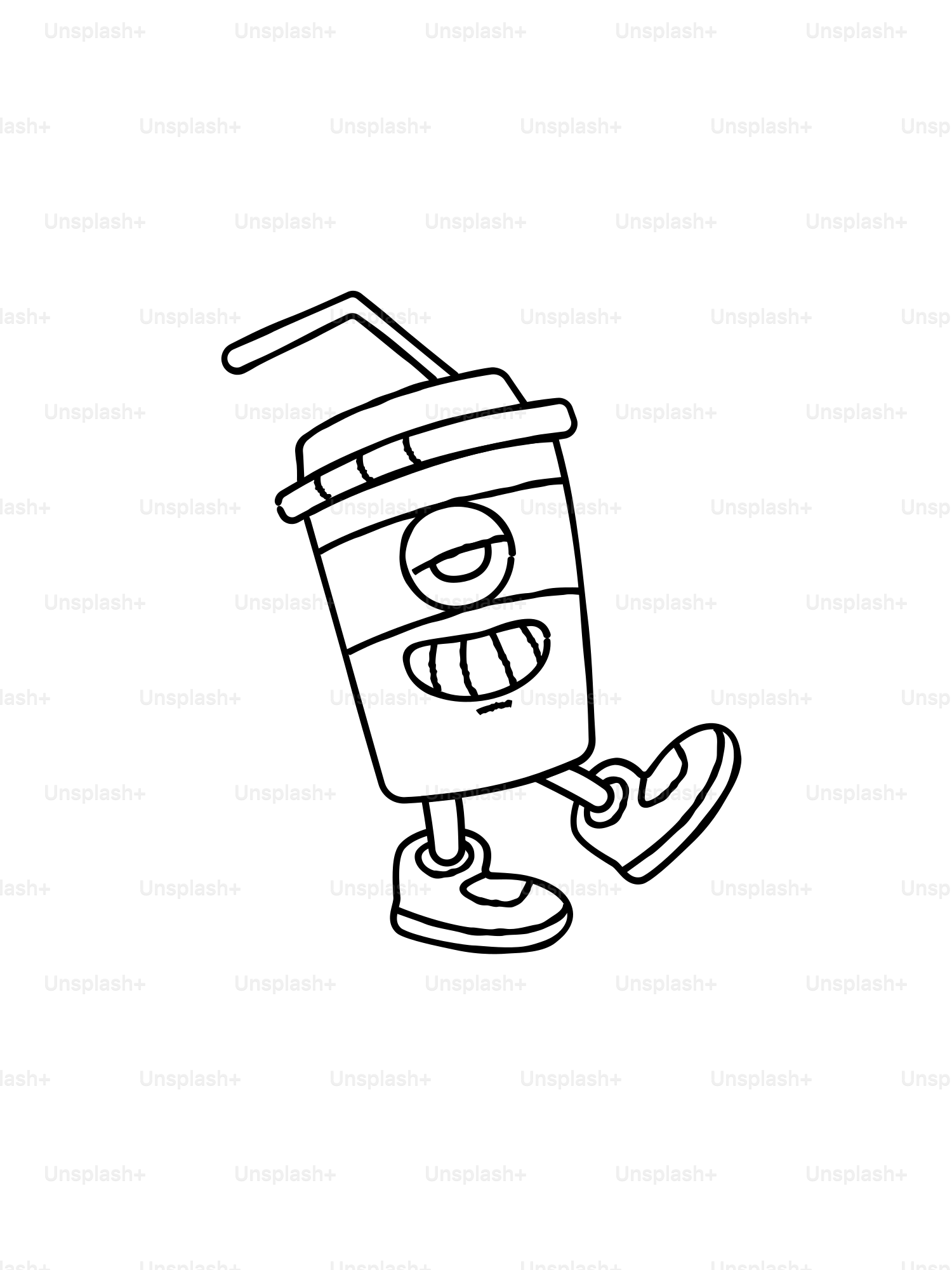 A cartoon coffee cup is happily walking.