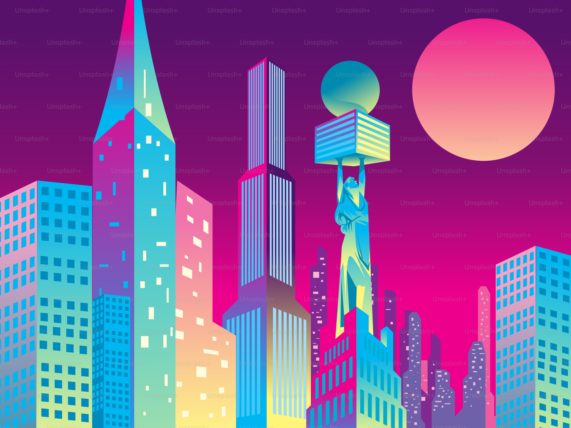 Futuristic city skyline with vibrant colors. vector – Abstract Image on  Unsplash, image size:3000x2250