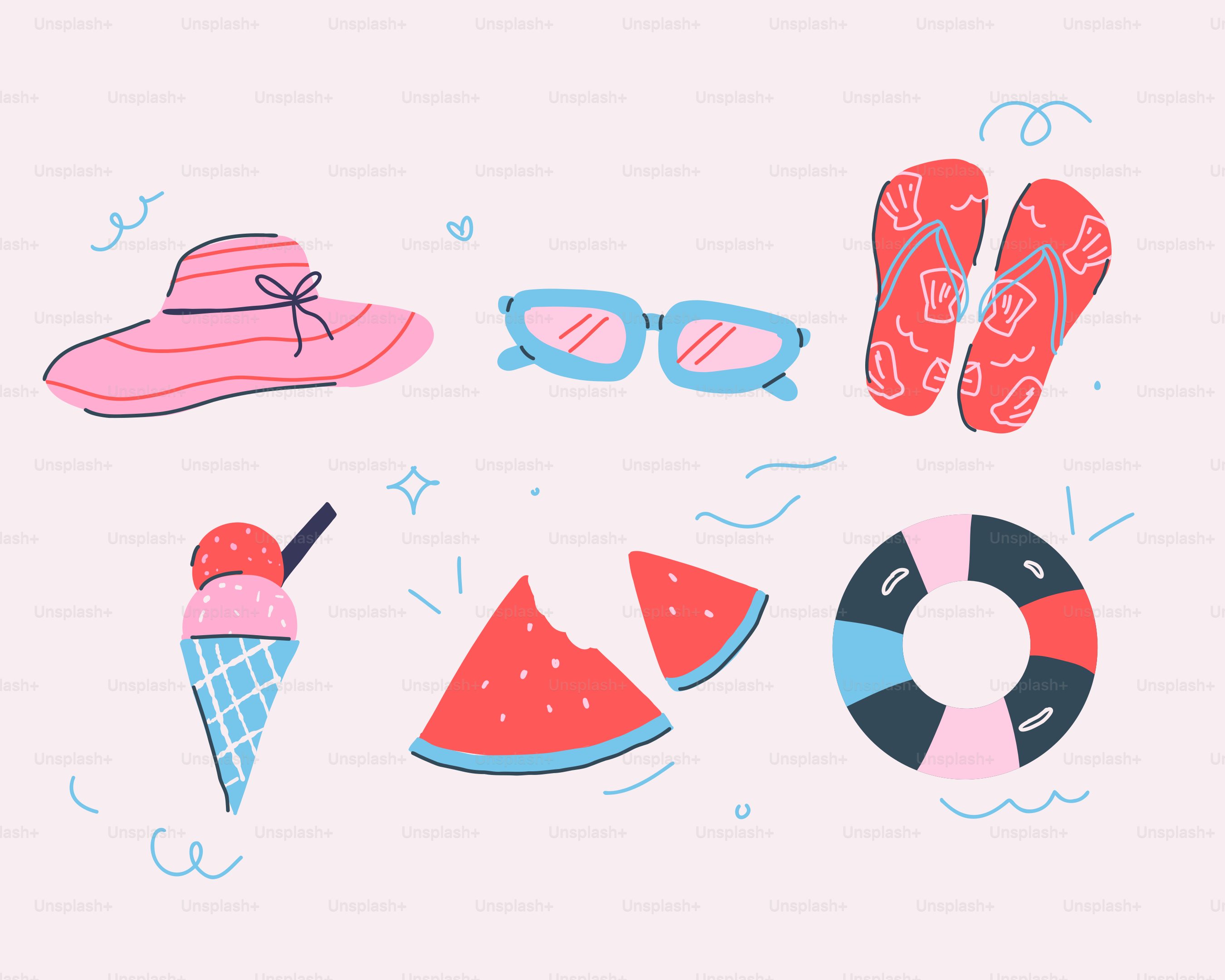 Des accessoires et des friandises d’été sont exposés.