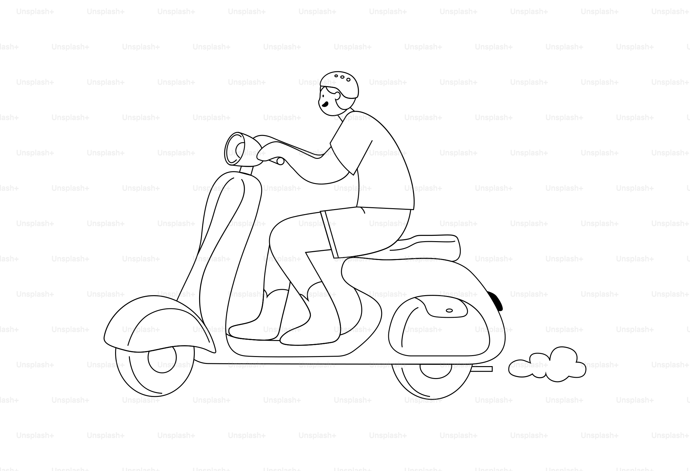 Person rides a scooter, wearing a helmet.