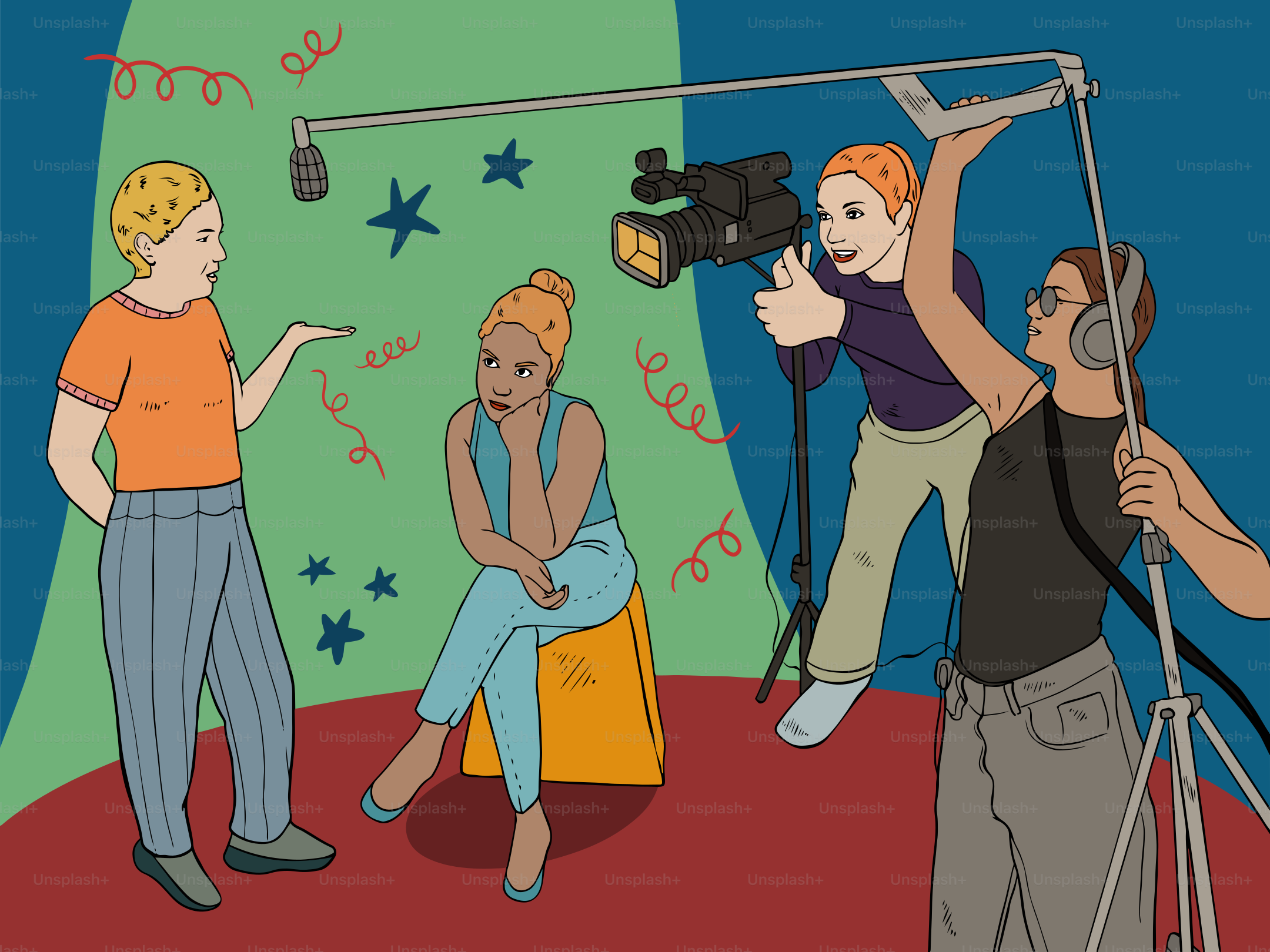 A film crew is filming a person.