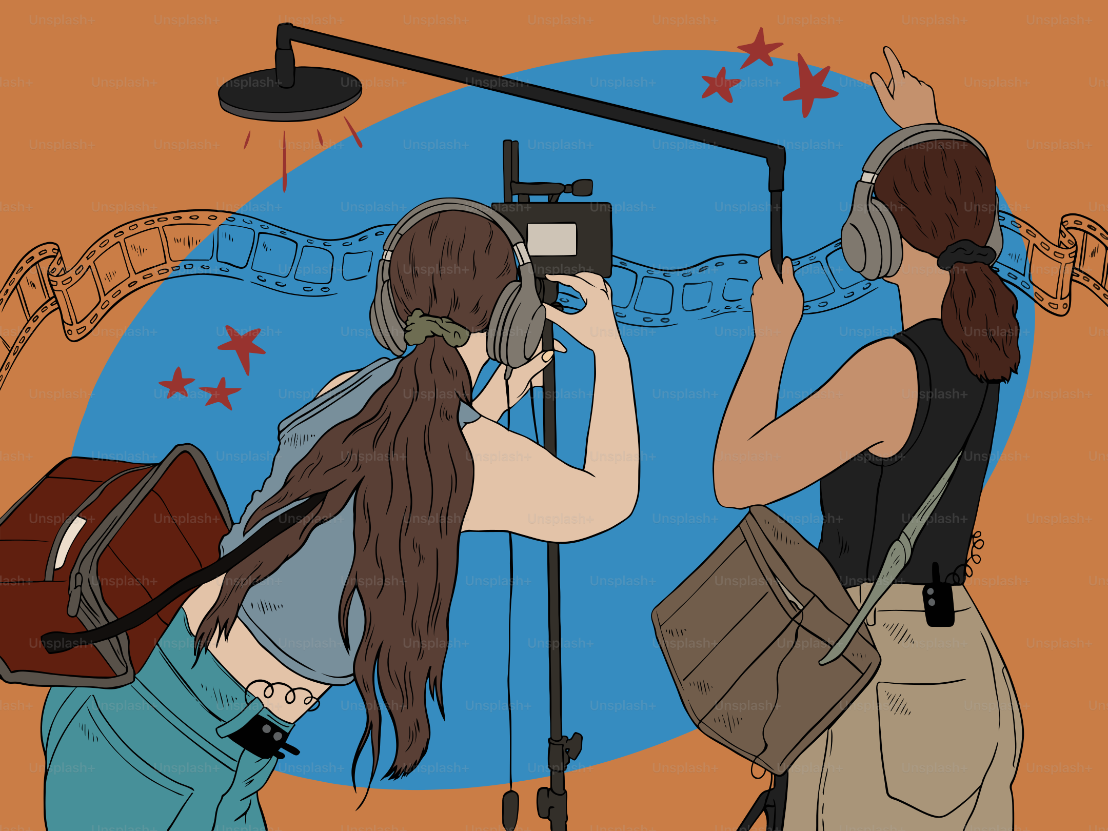 Two women are filming a movie on set.