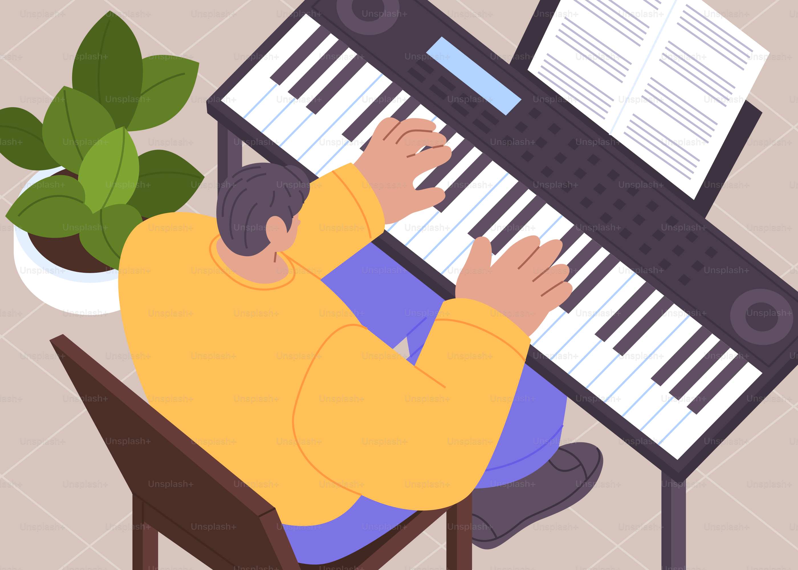 A person plays the piano.