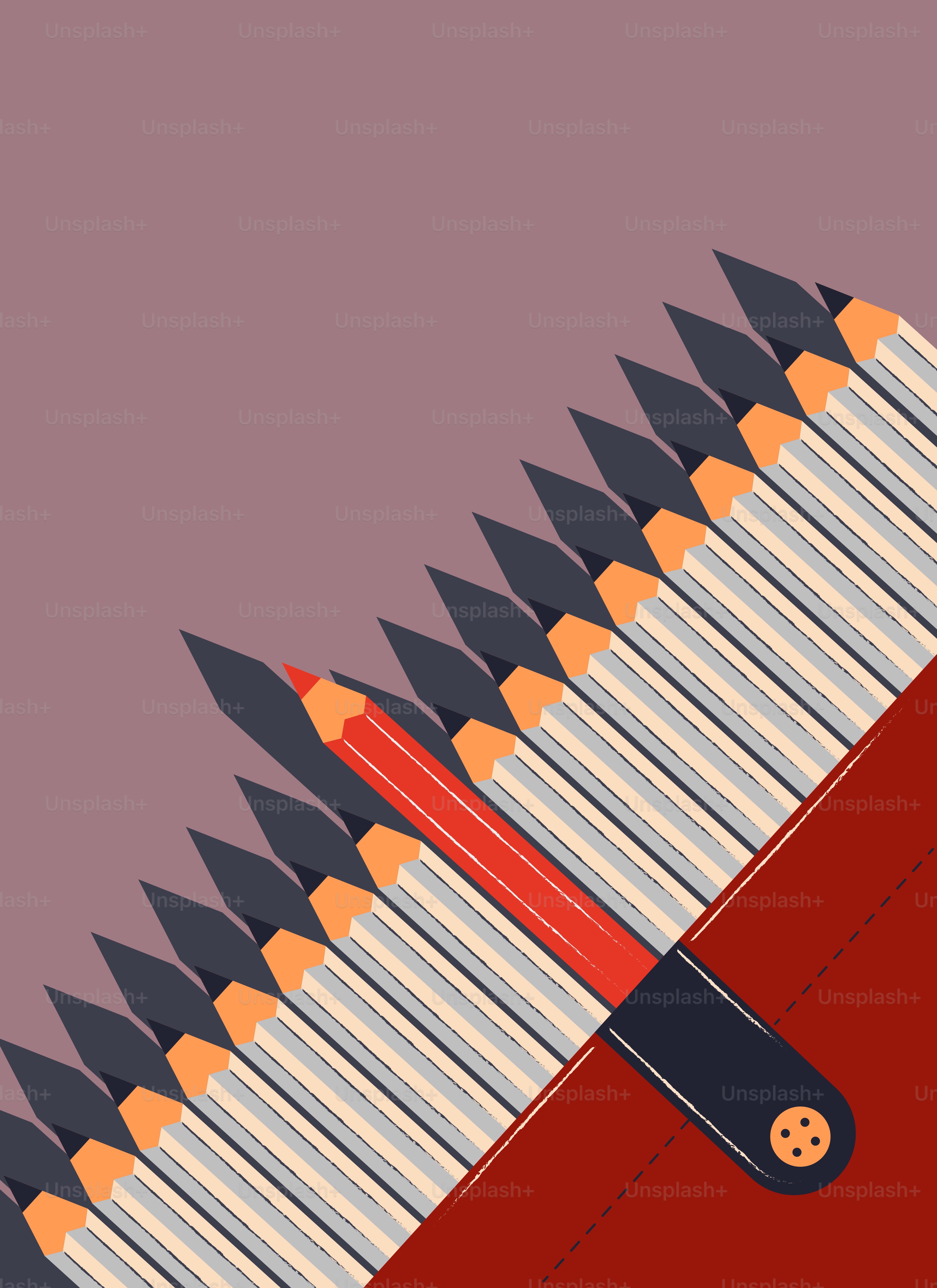 Un crayon rouge dépasse de la foule.