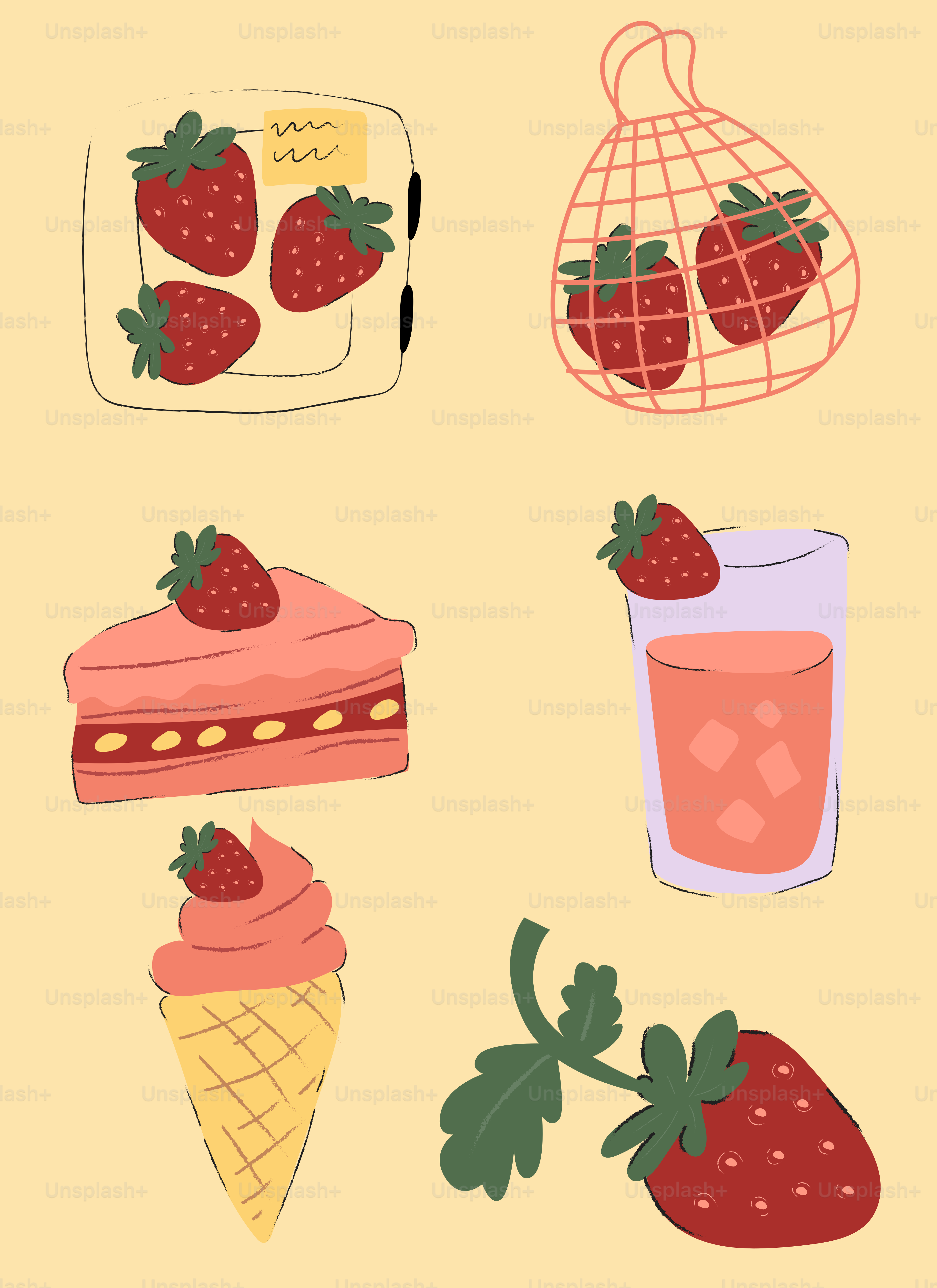 Delicious strawberries in various sweet treats.