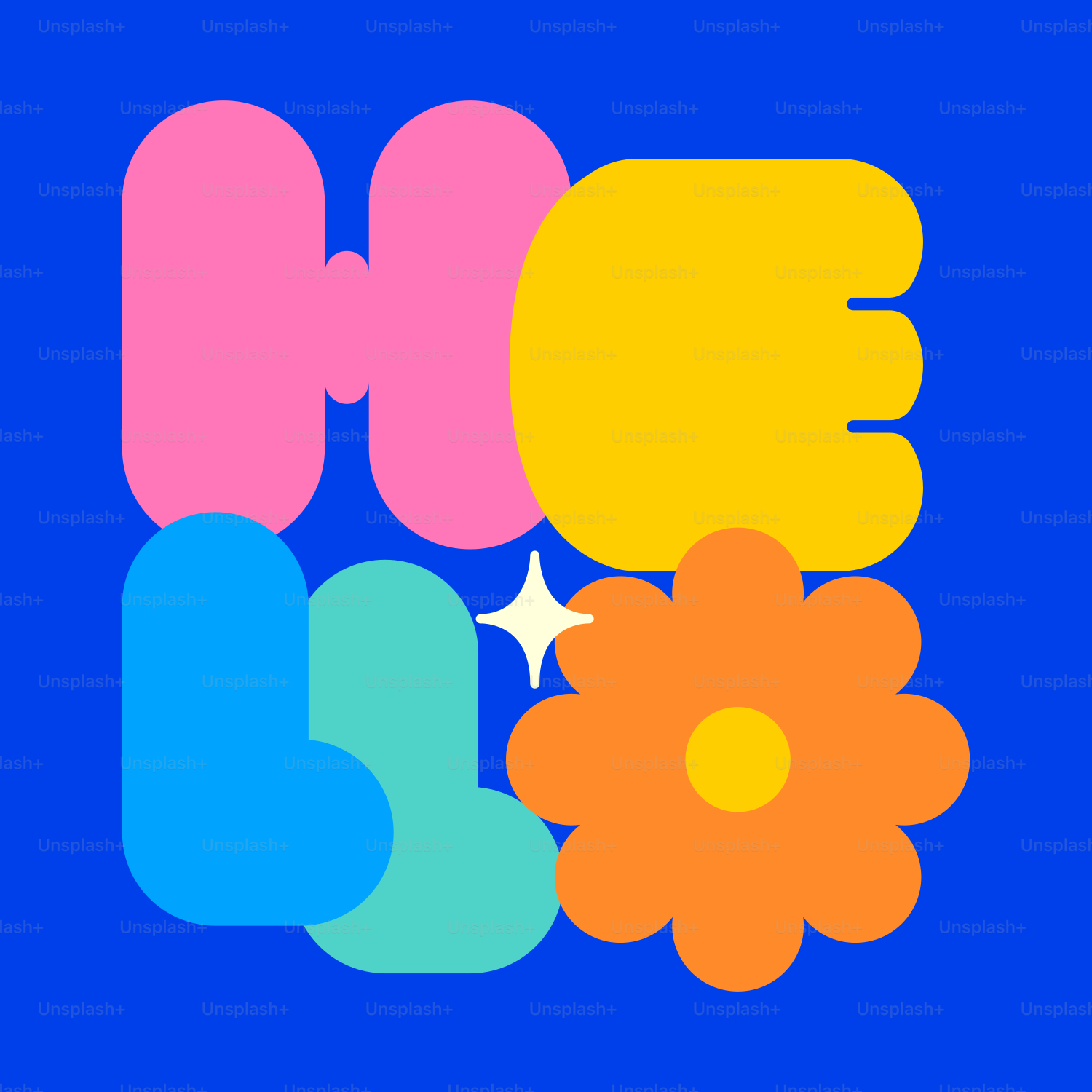 Hello in colorful, bold letters.