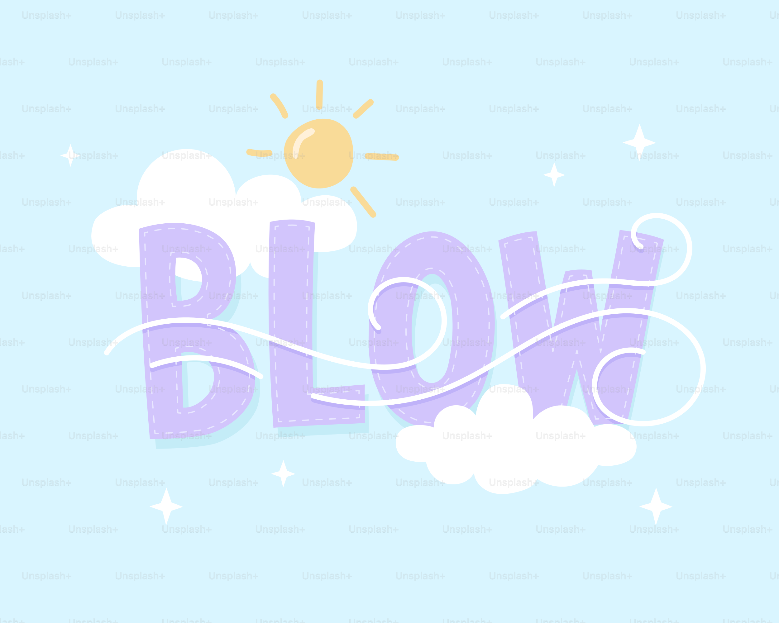 The word "blow" is illustrated with sun and clouds.