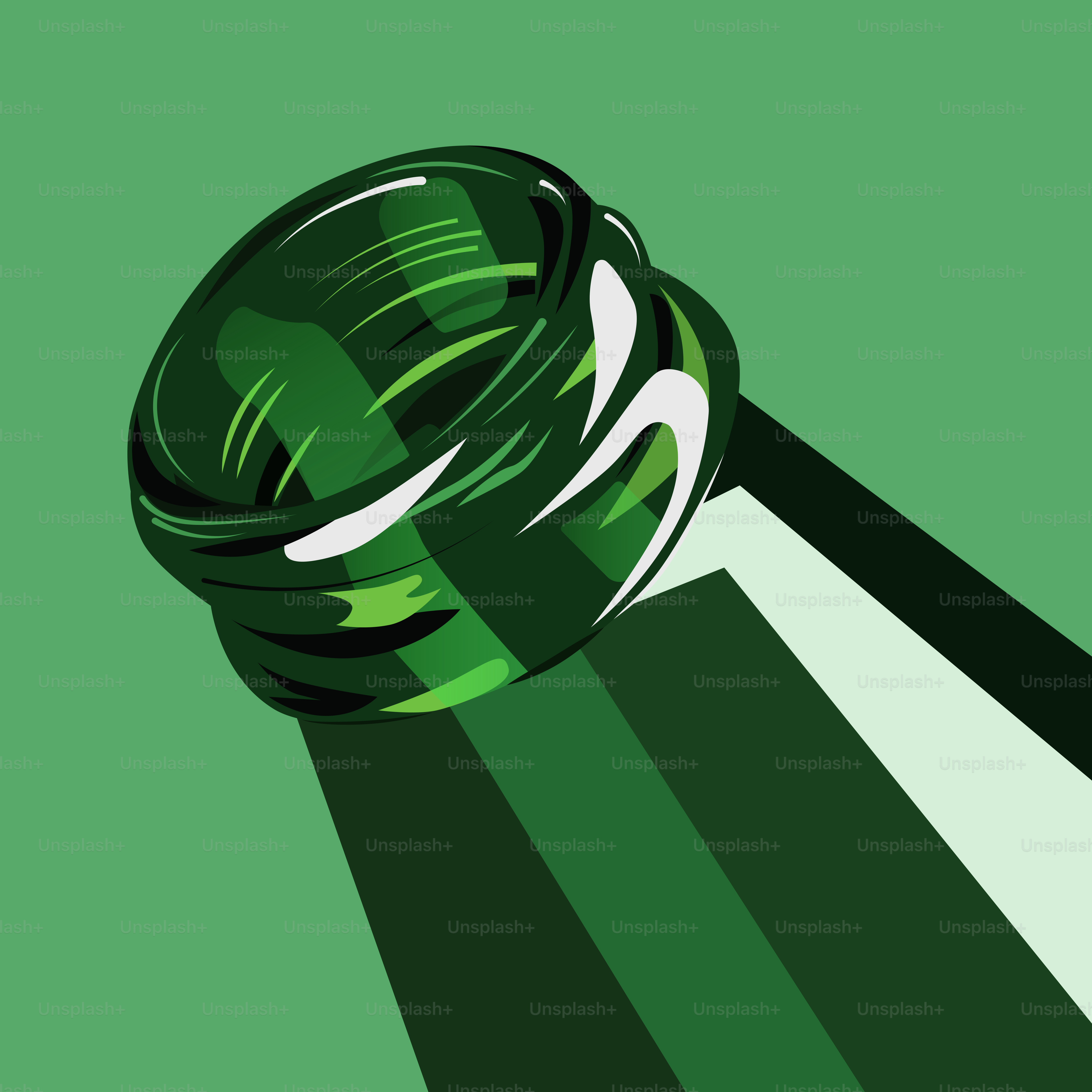 A green bottle cap with bright reflections.