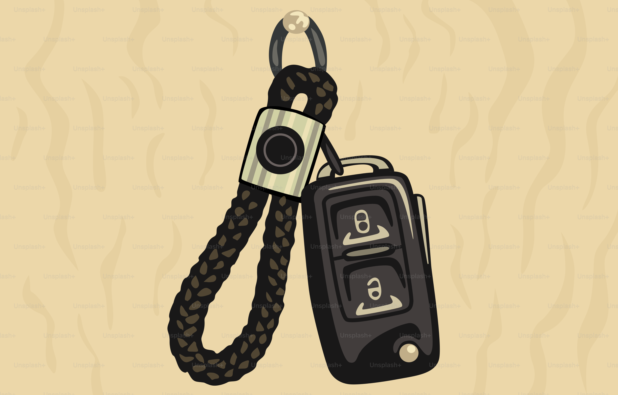 Una llave de coche y un llavero trenzado.