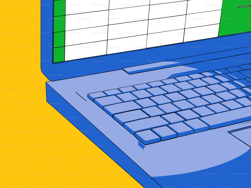 A laptop displays a spreadsheet.