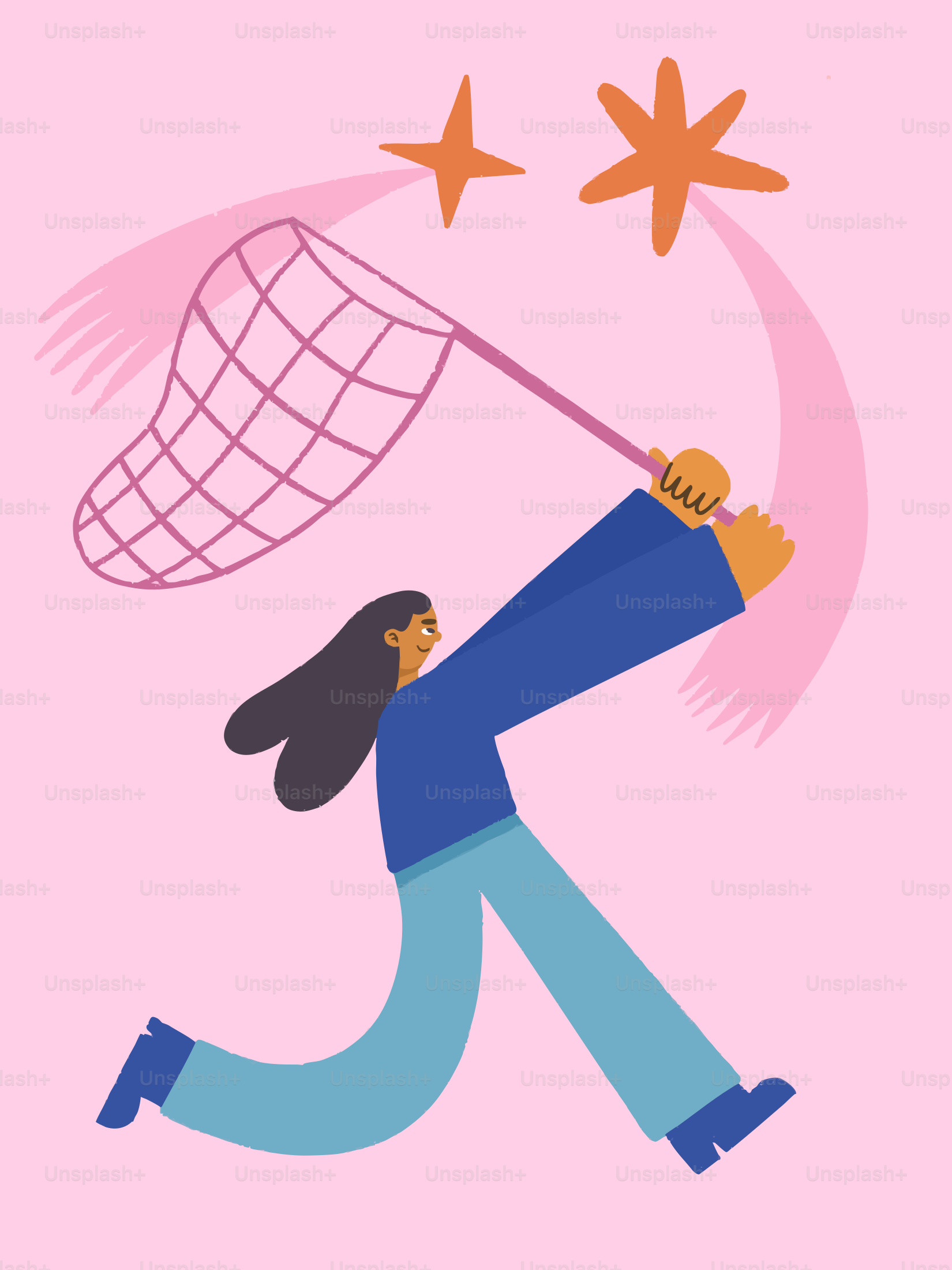 Une personne essaie d’attraper des étoiles avec un filet.