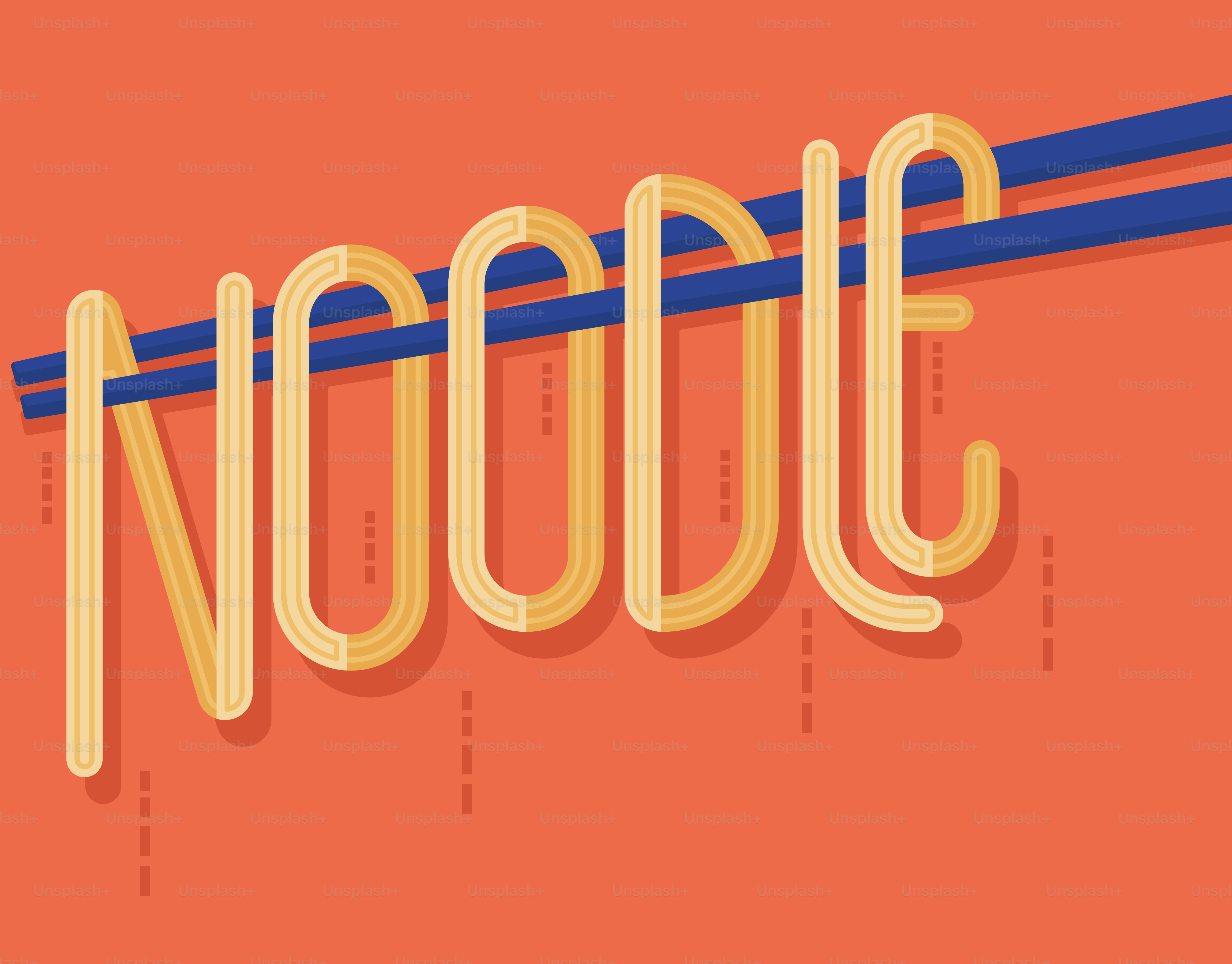 Parola a forma di noodle con bacchette su sfondo arancione.