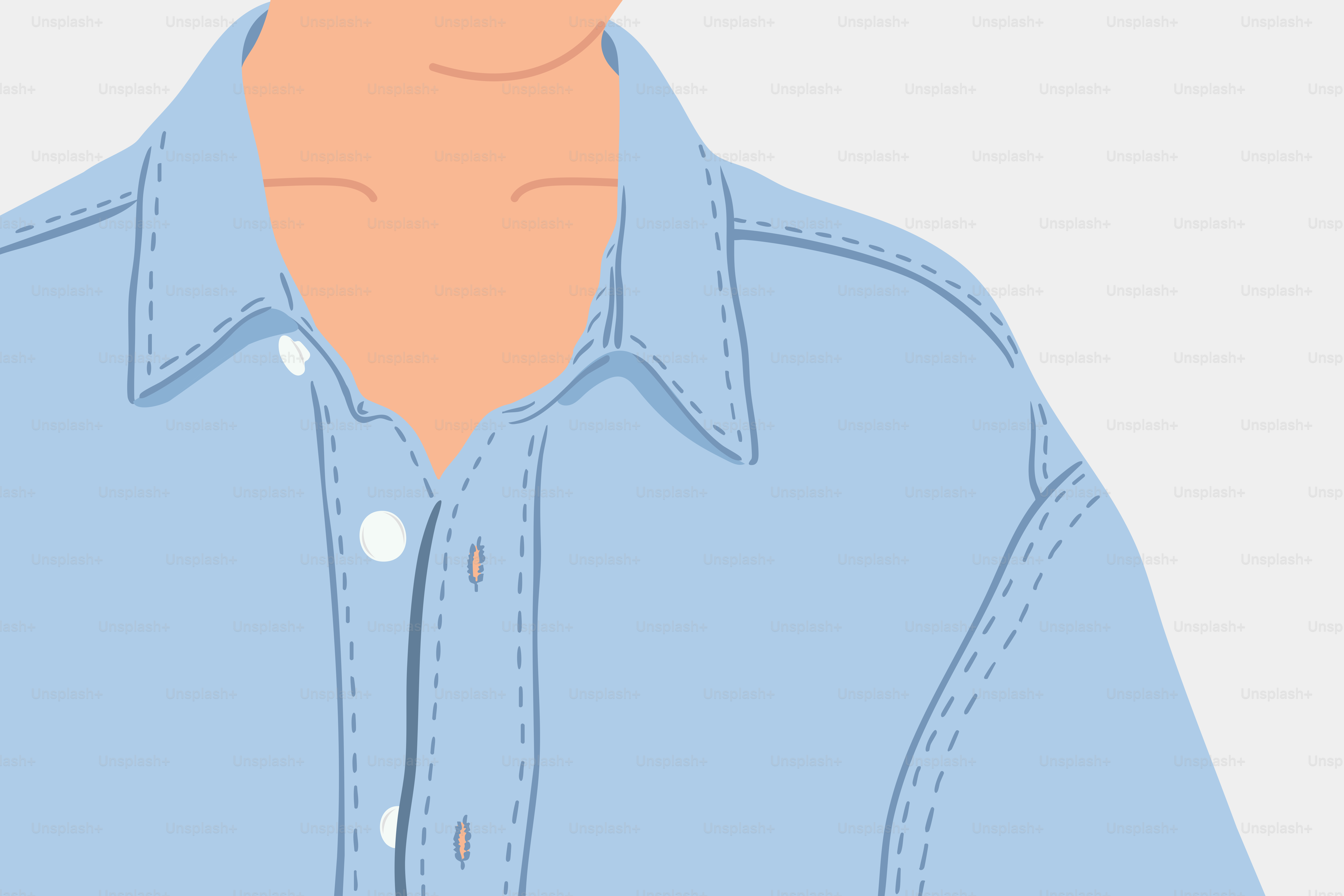 A person's neck and denim shirt are shown.