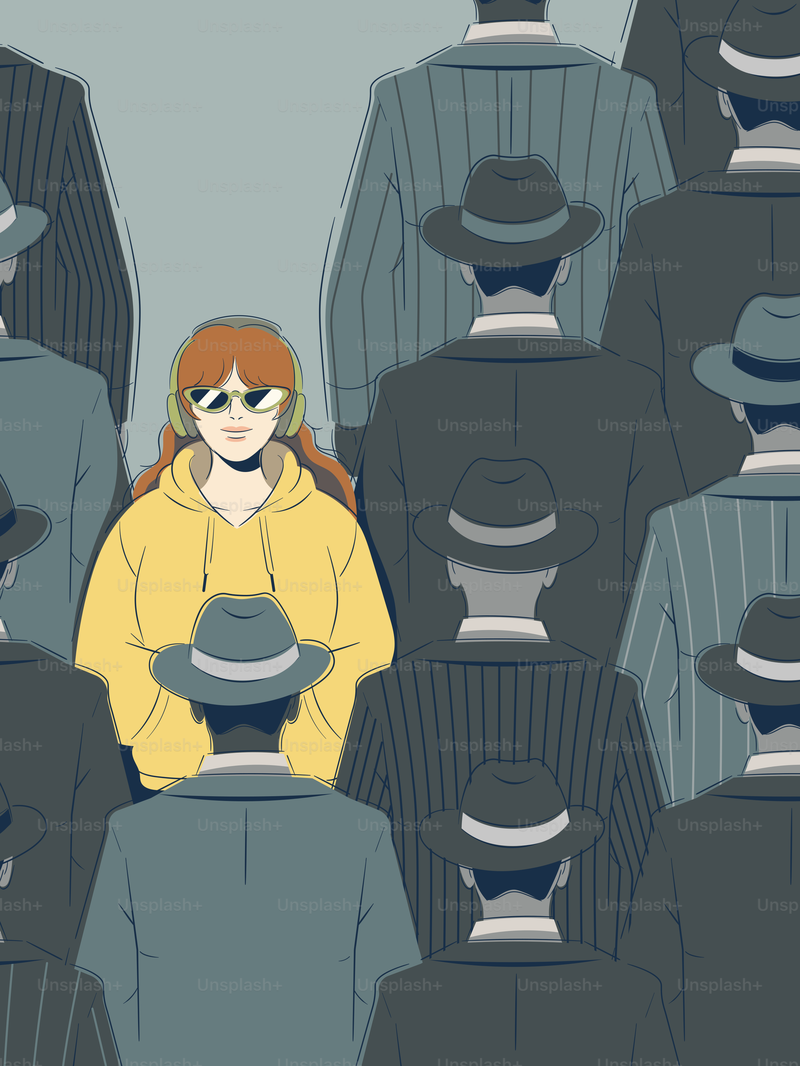 A unique person stands out in a crowd.