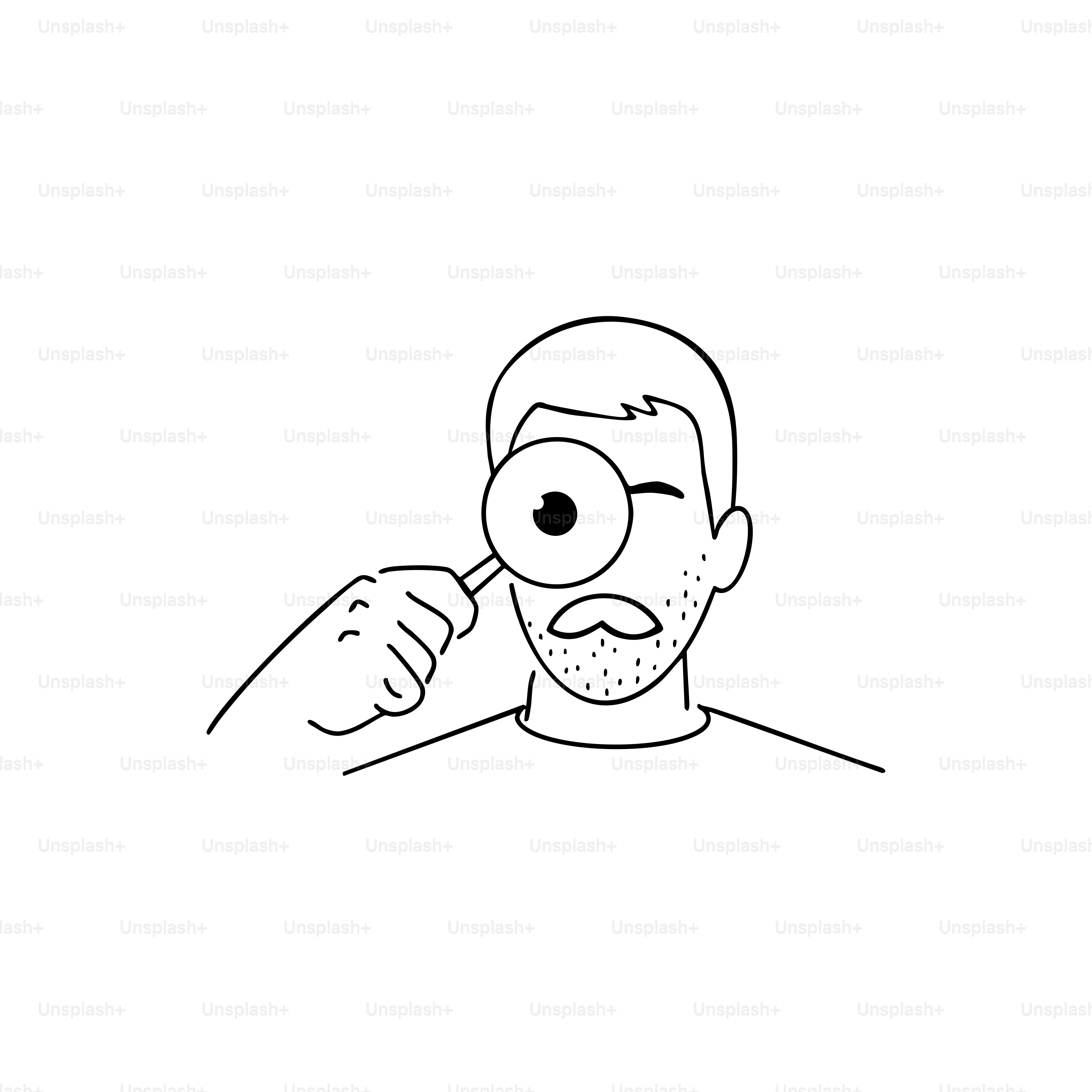 L’homme regarde à travers une loupe.