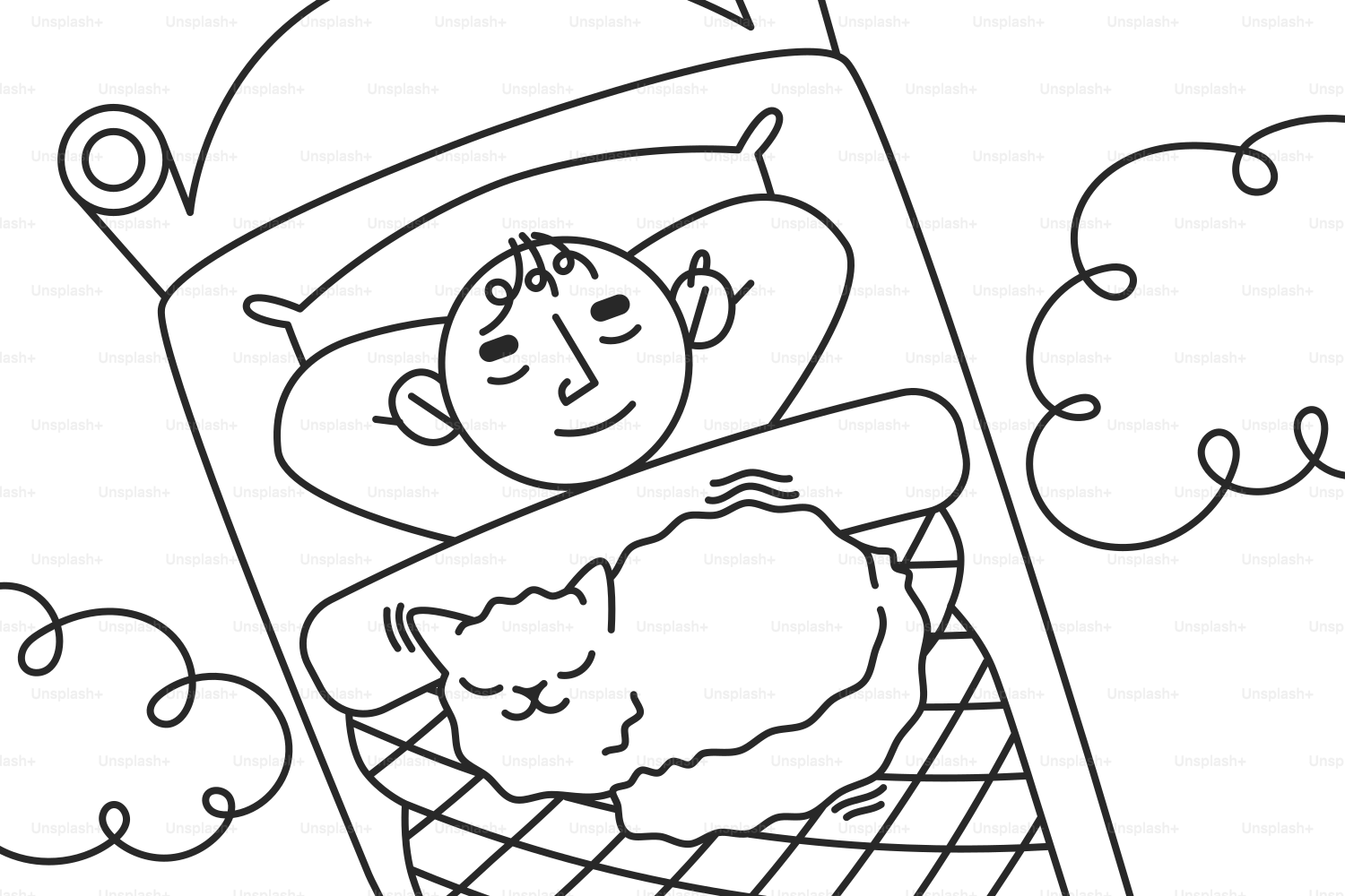 A person sleeps peacefully in bed with a cat.