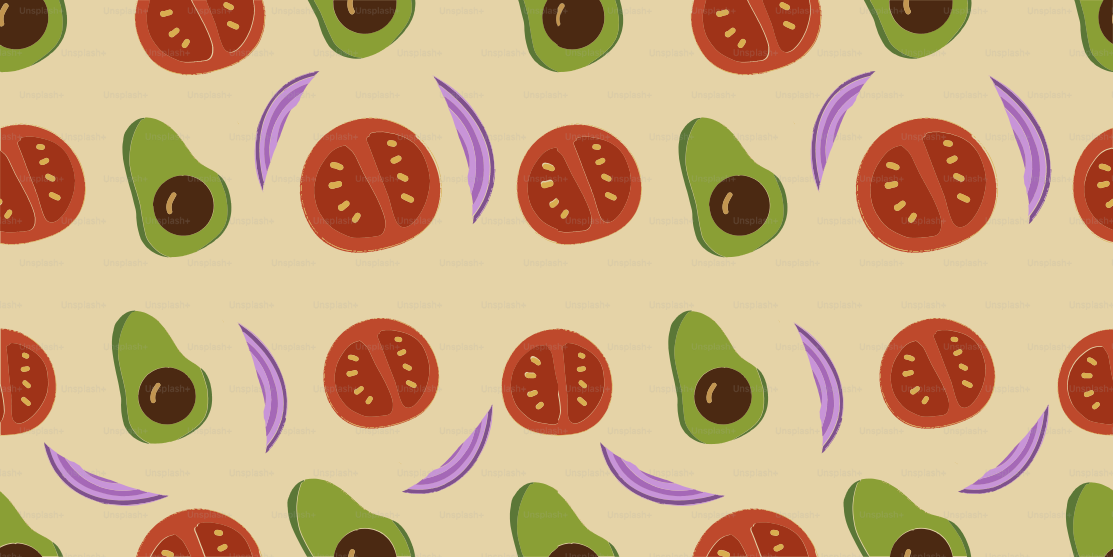 Gli ingredienti del guacamole si ripetono in uno schema.