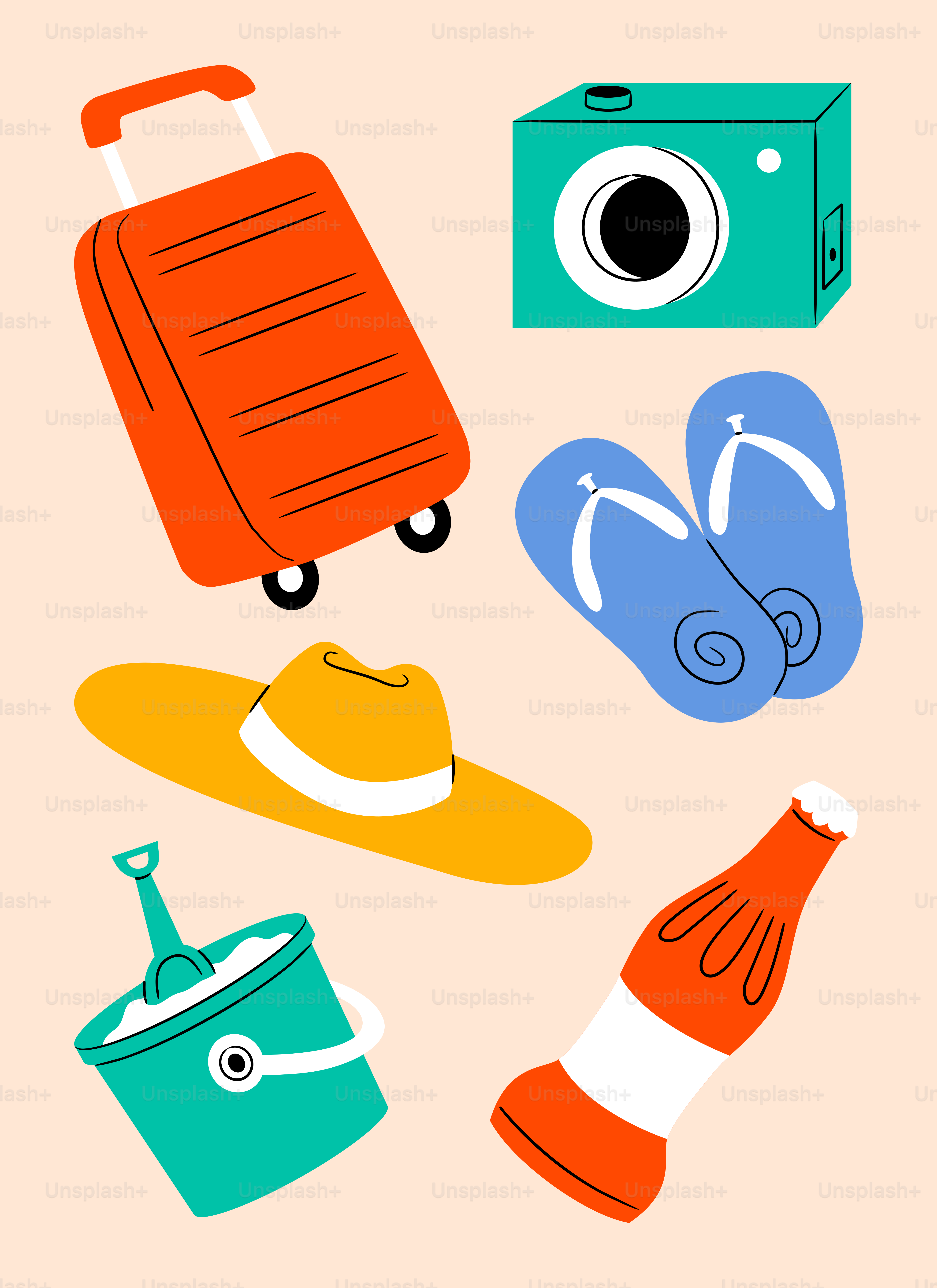 Travel essentials are ready for a relaxing summer vacation.