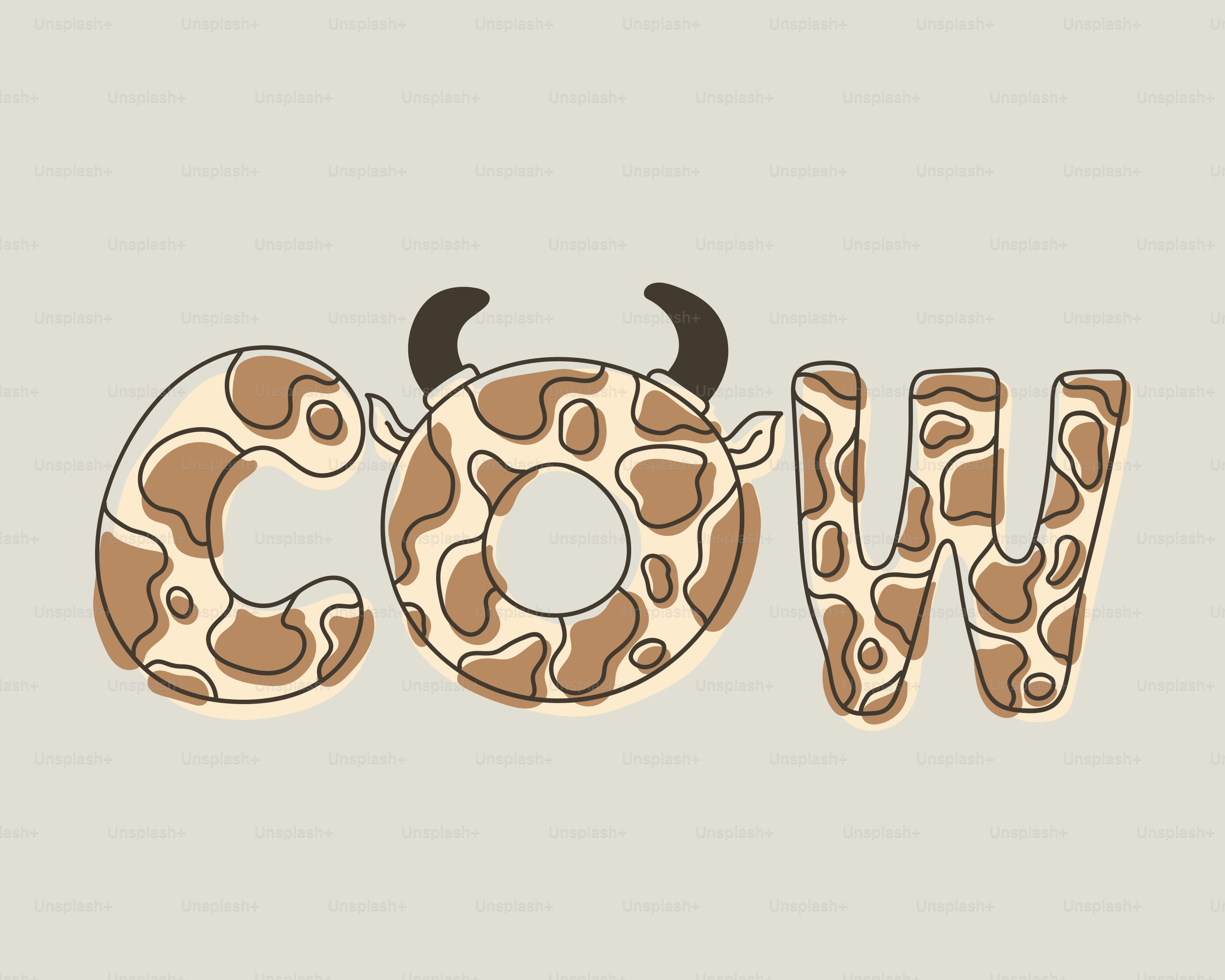 The image shows the word "cow" designed as a cow.