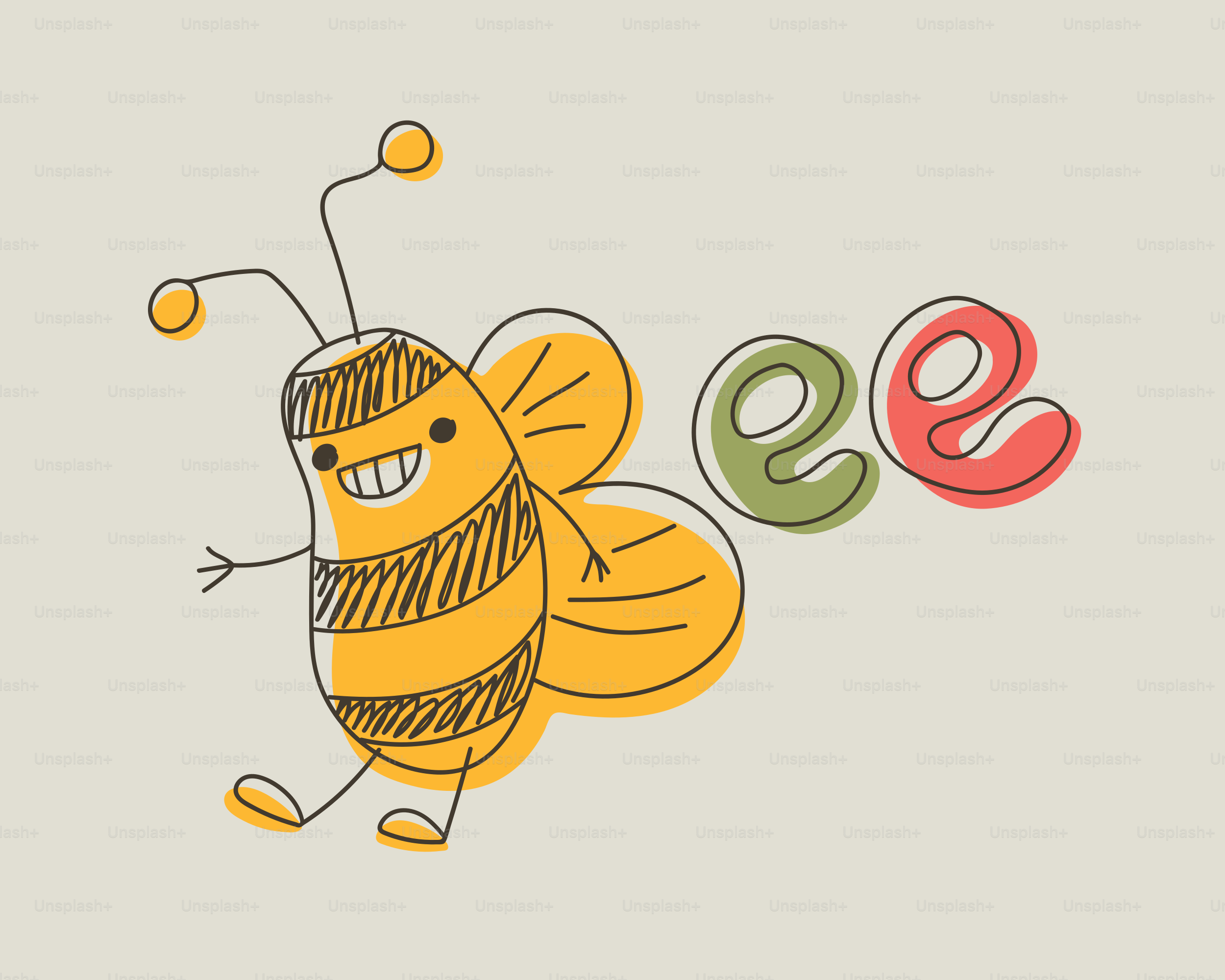 A smiling cartoon bee with the word "bee".