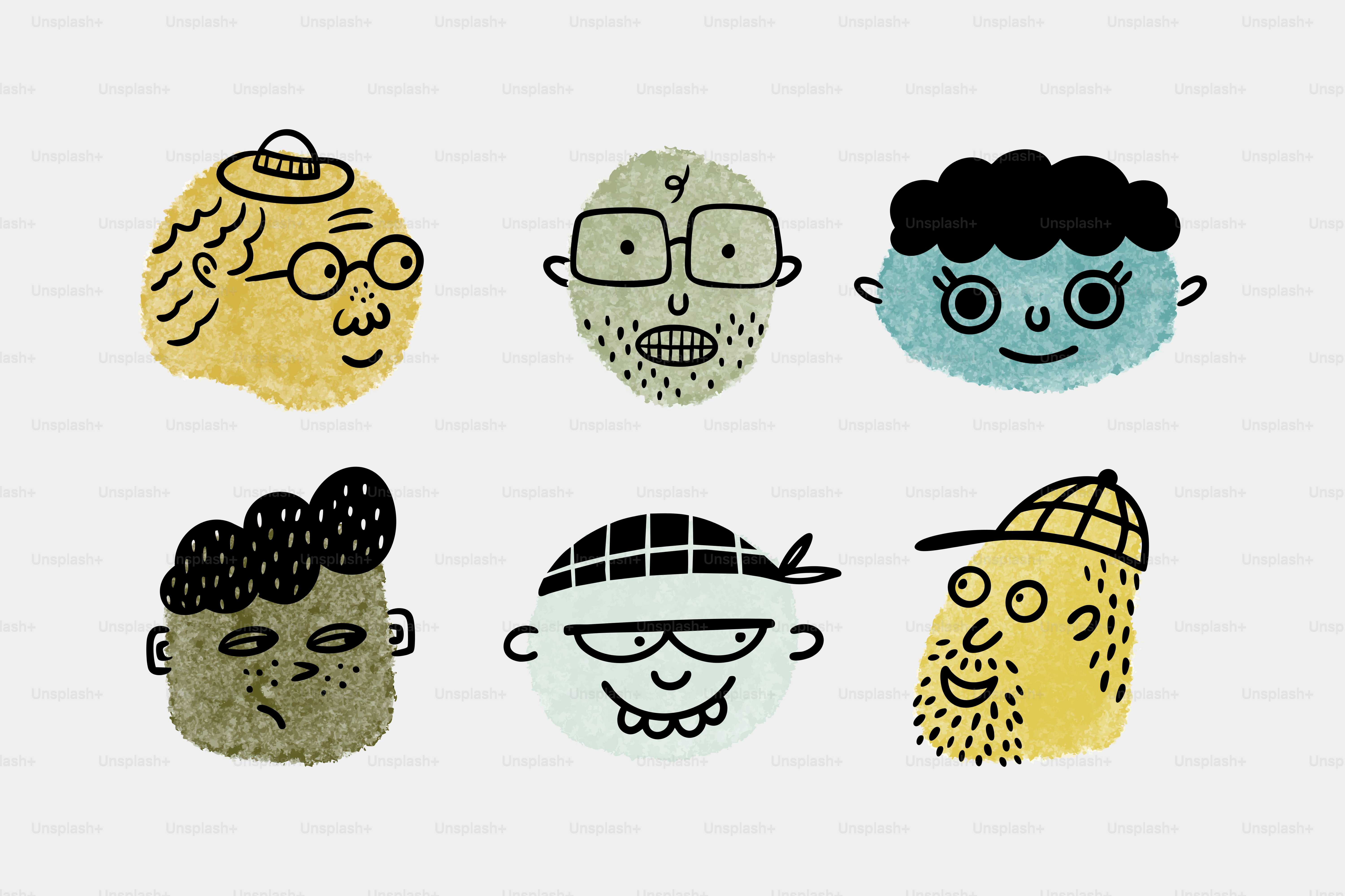 Aquí tienes un pie de foto para la imagen: se muestran seis caras diferentes de dibujos animados.