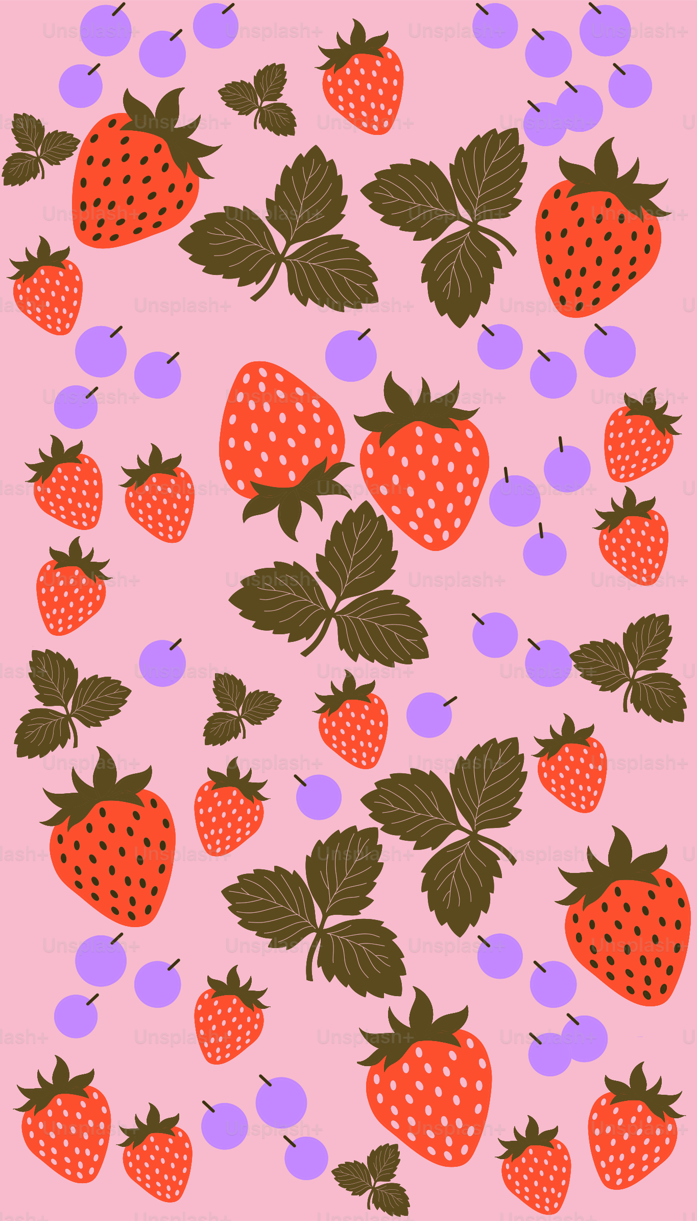 Fraises, feuilles et myrtilles sur fond rose. vectoriel – Image de Fond ...