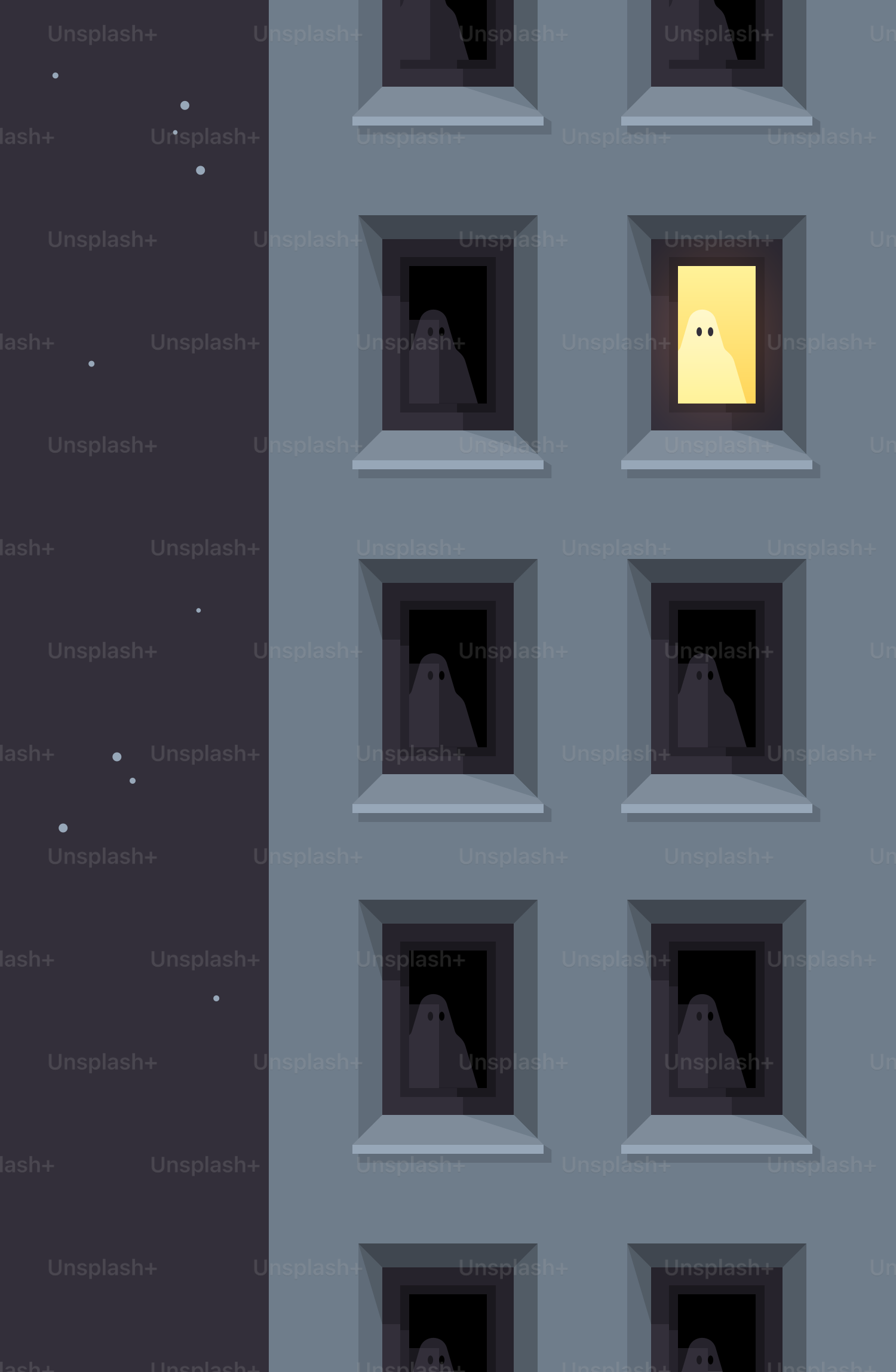 Ghosts are watching from the building's windows.