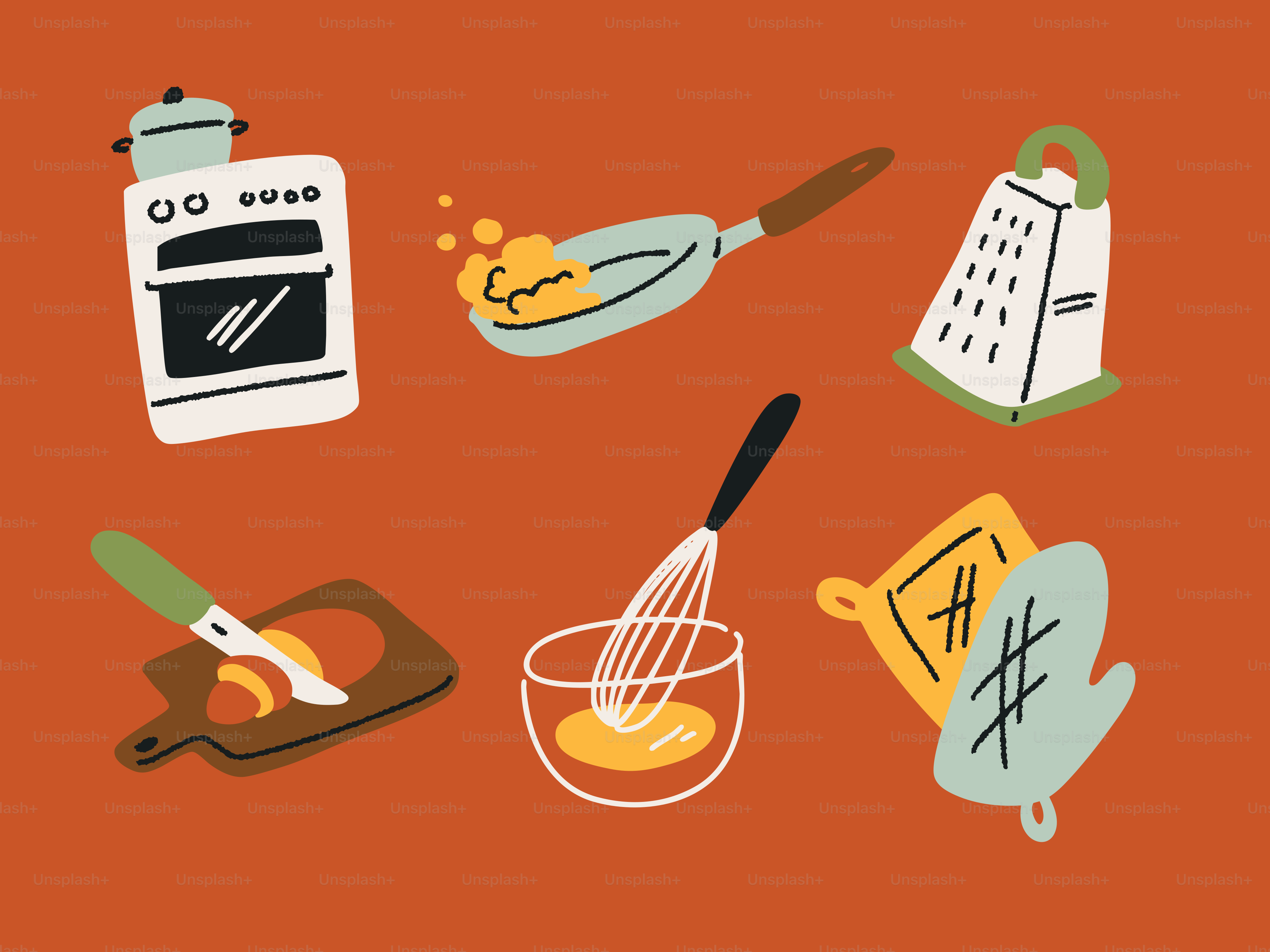 Des ustensiles de cuisine disposés sur un fond brun.