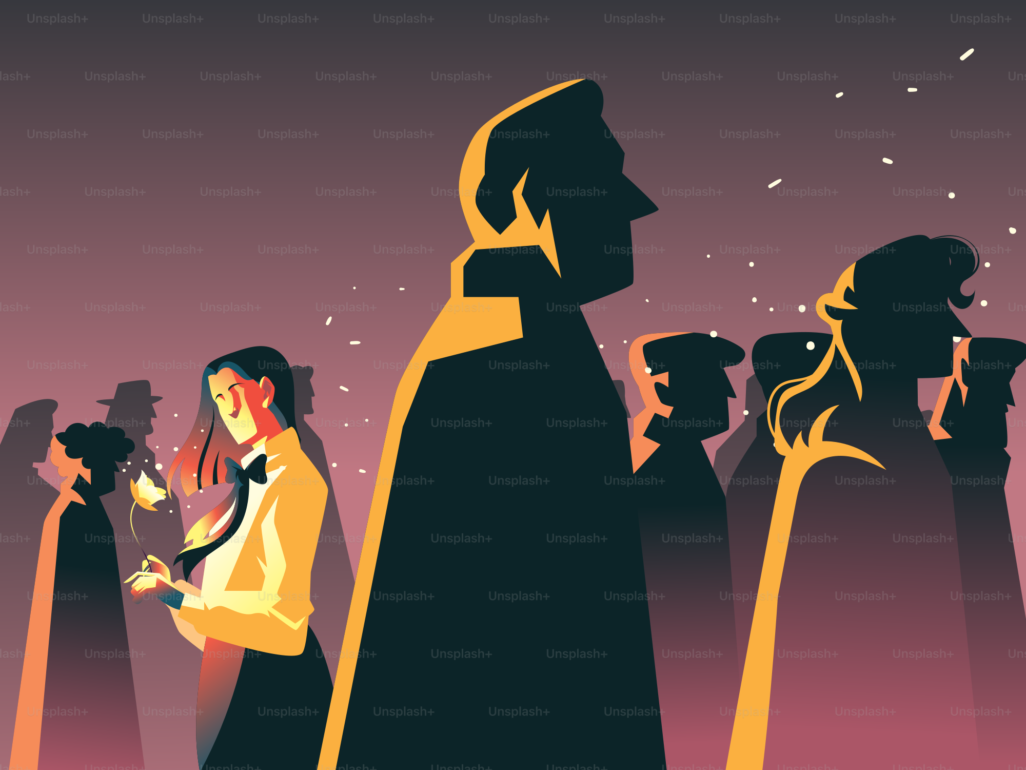 People in an event, viewed in silhouette.