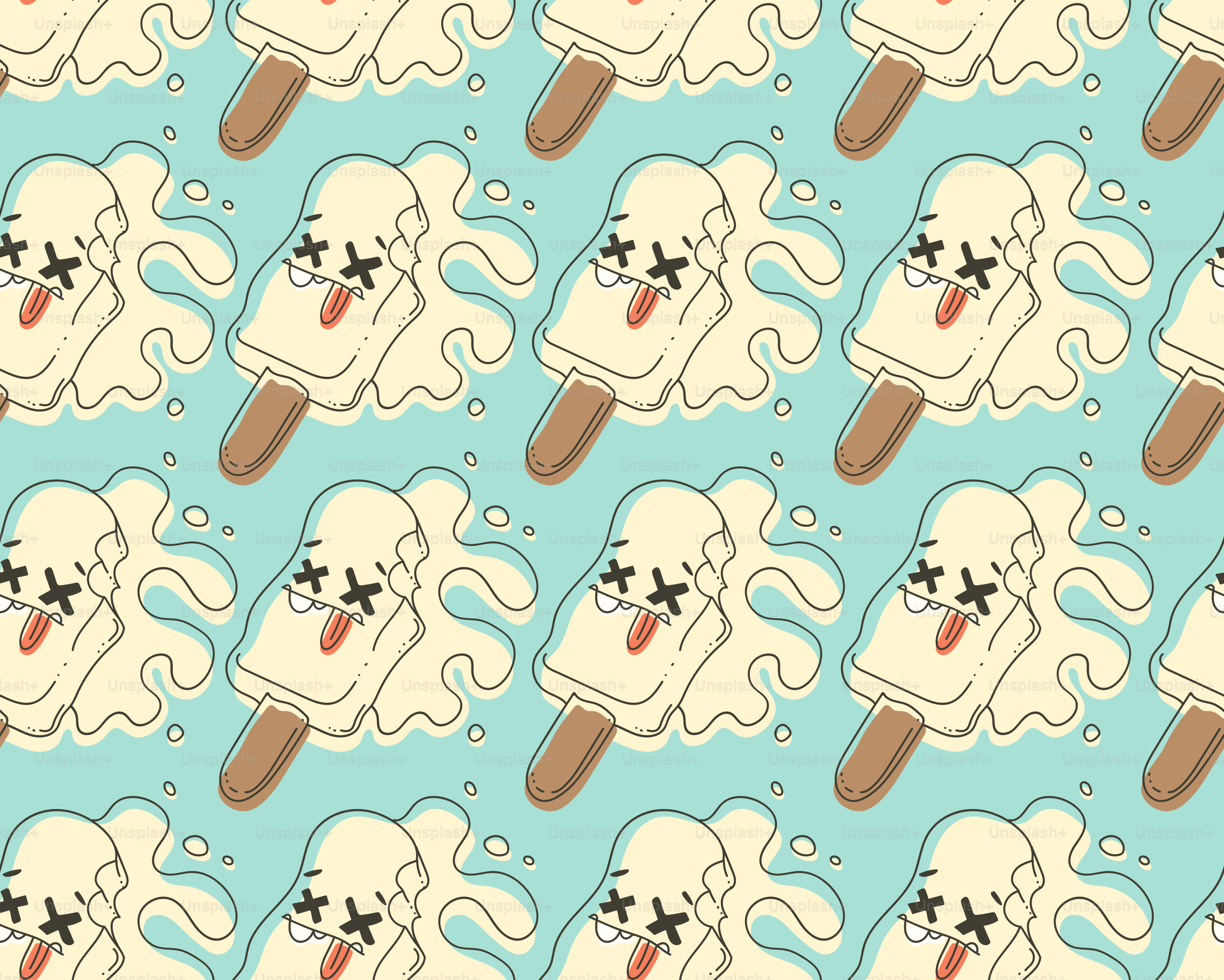 Melting ice cream popsicles with skull faces.