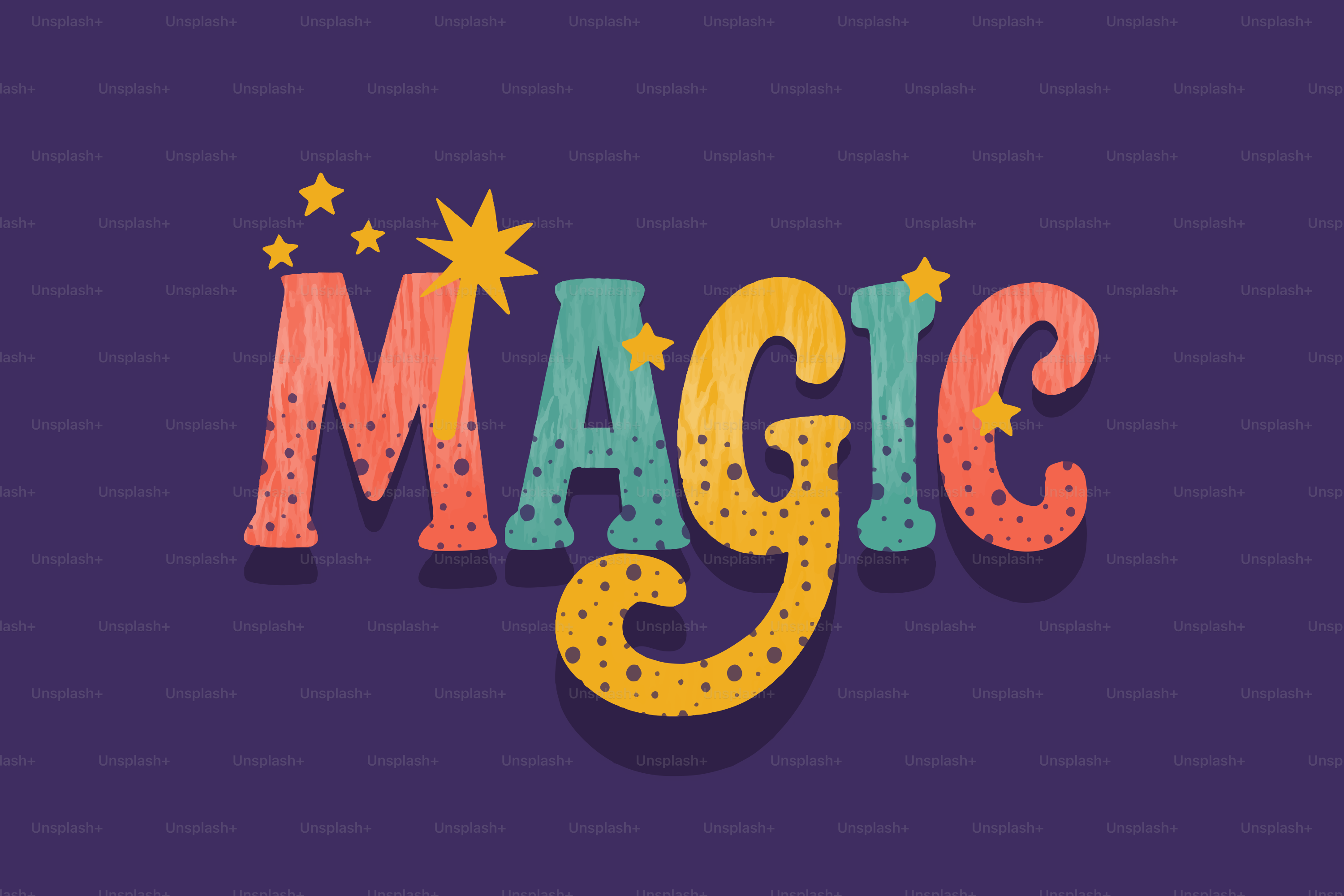 La parola "magia" con stelle e colori.