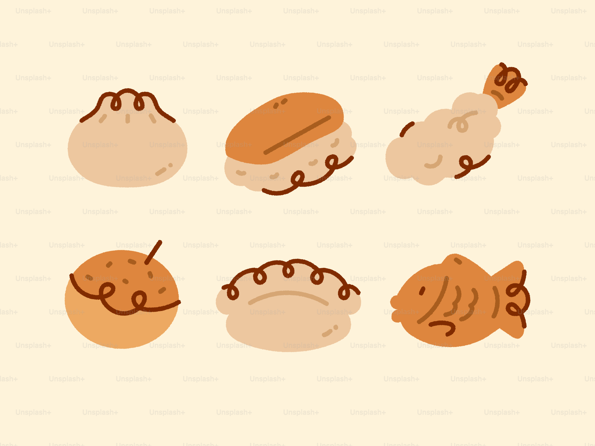 Delicious asian dumplings and snacks are shown.