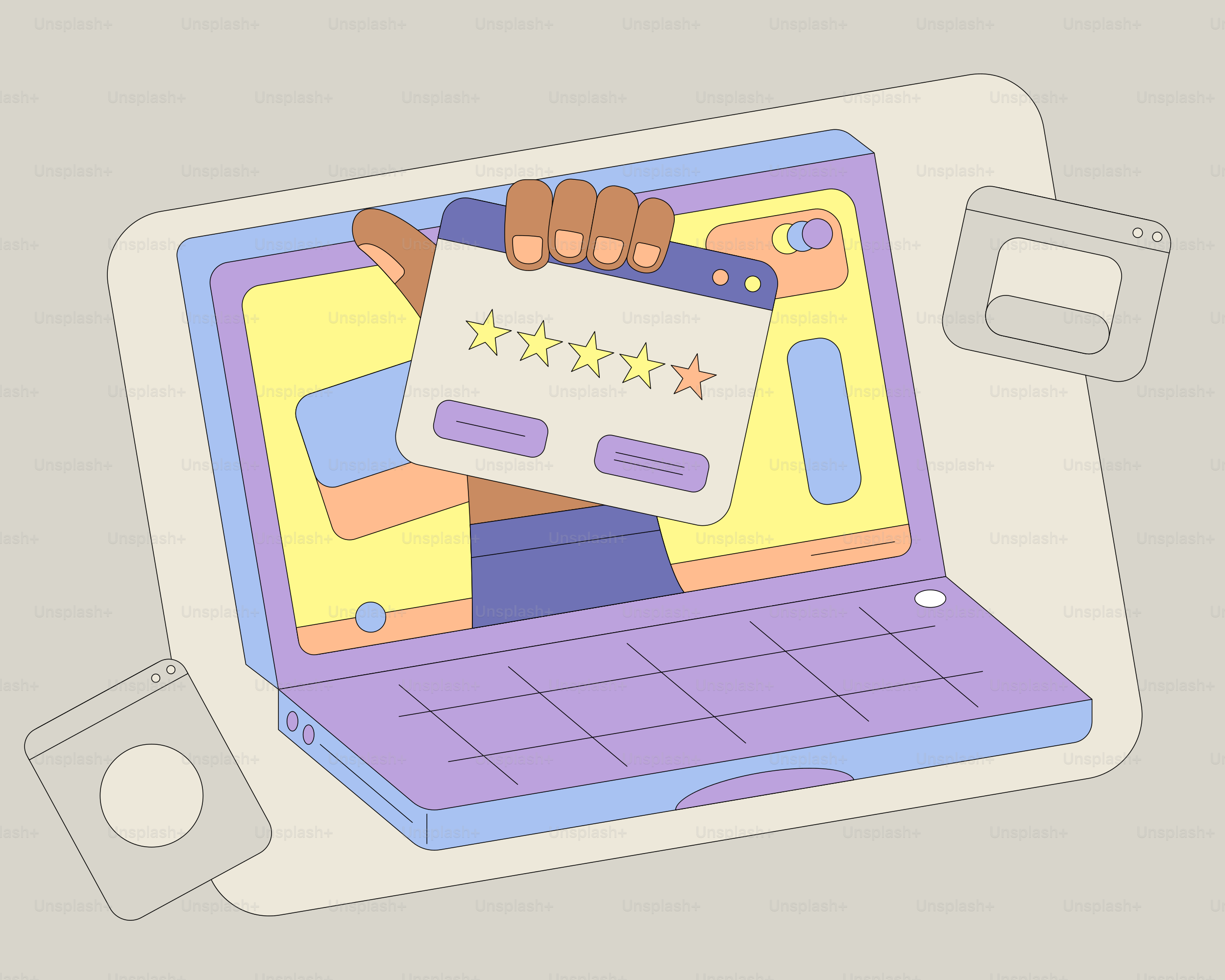 Online review displayed on a computer. vector – Illustration Image on ...