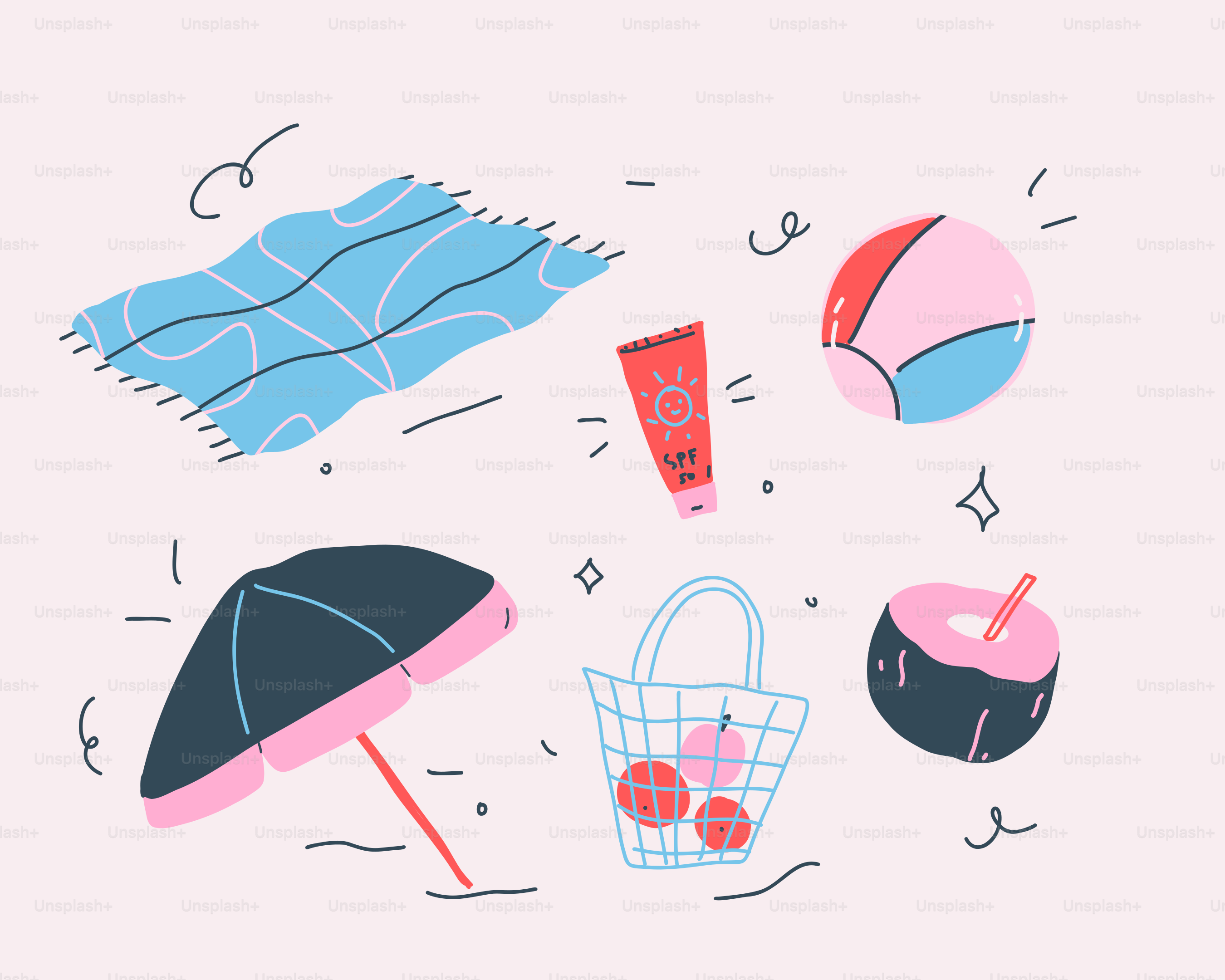 Les essentiels de la plage sont prêts pour une journée amusante et ensoleillée.